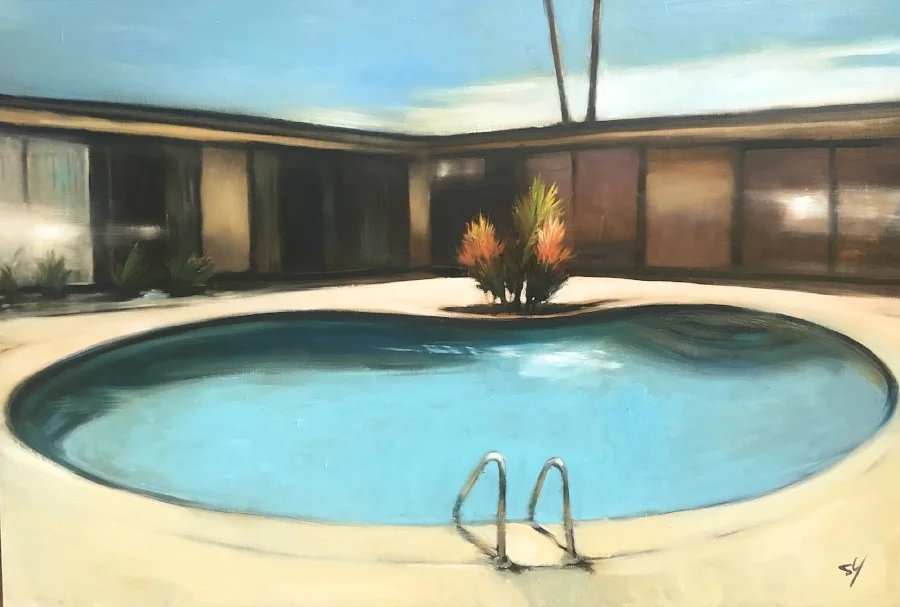 His Modern Pool 29”x43” oil on wood