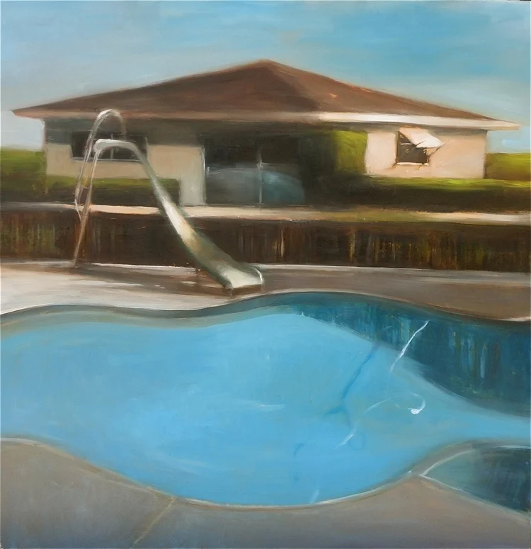  neighborhood pool, 30”x30” oil on wood 