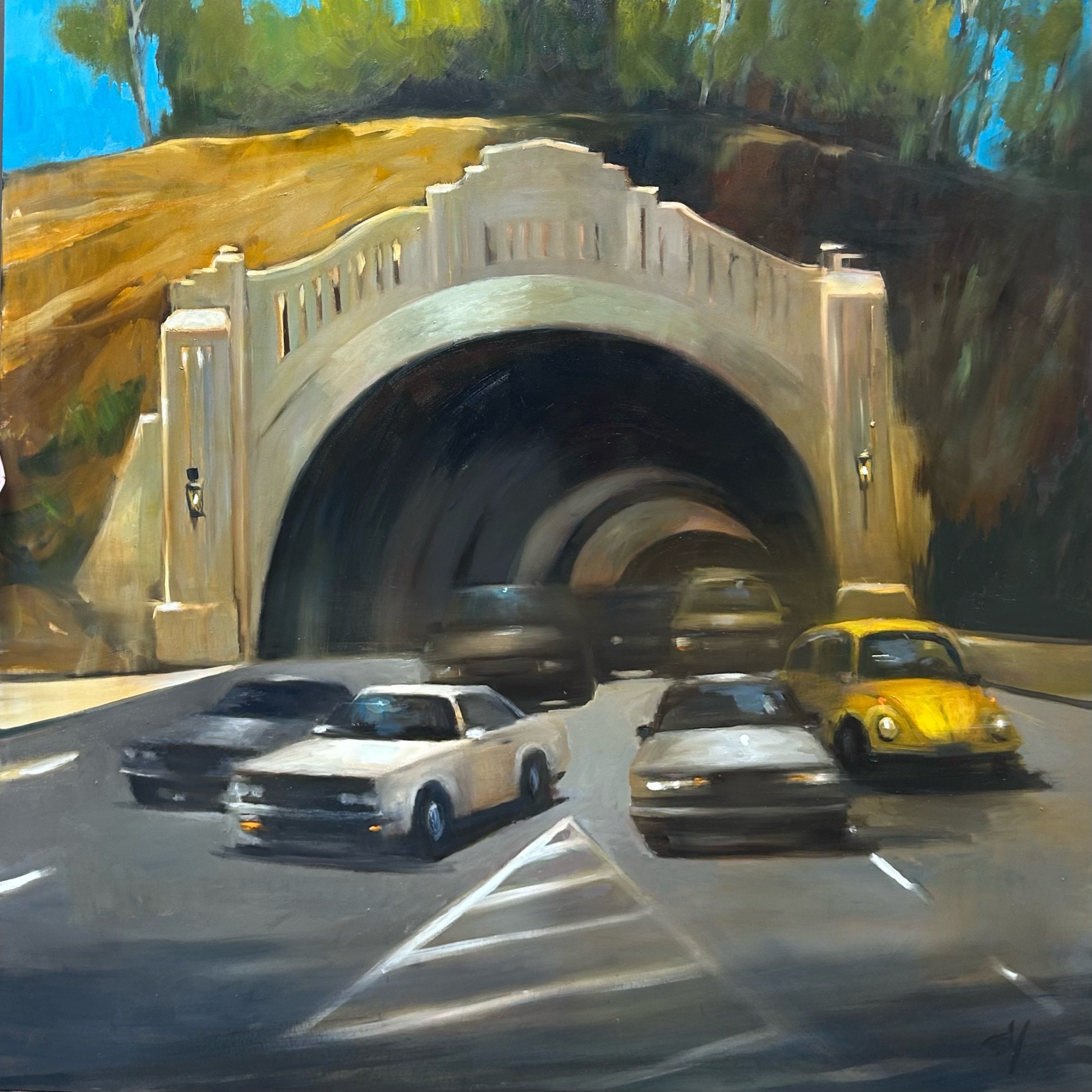 Figueroa St. Tunnel, 40”x40” oil on canvas 2025