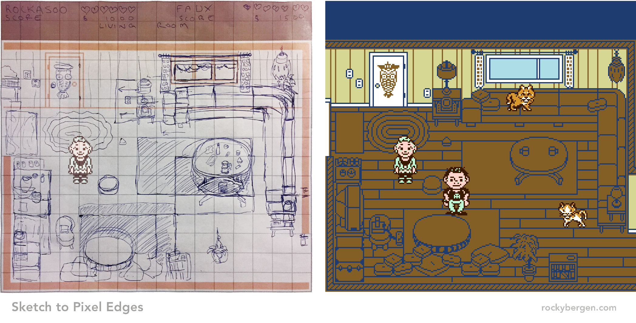 I went to Faux's trailer to take photos and graph out (on paper), the game's assets.
