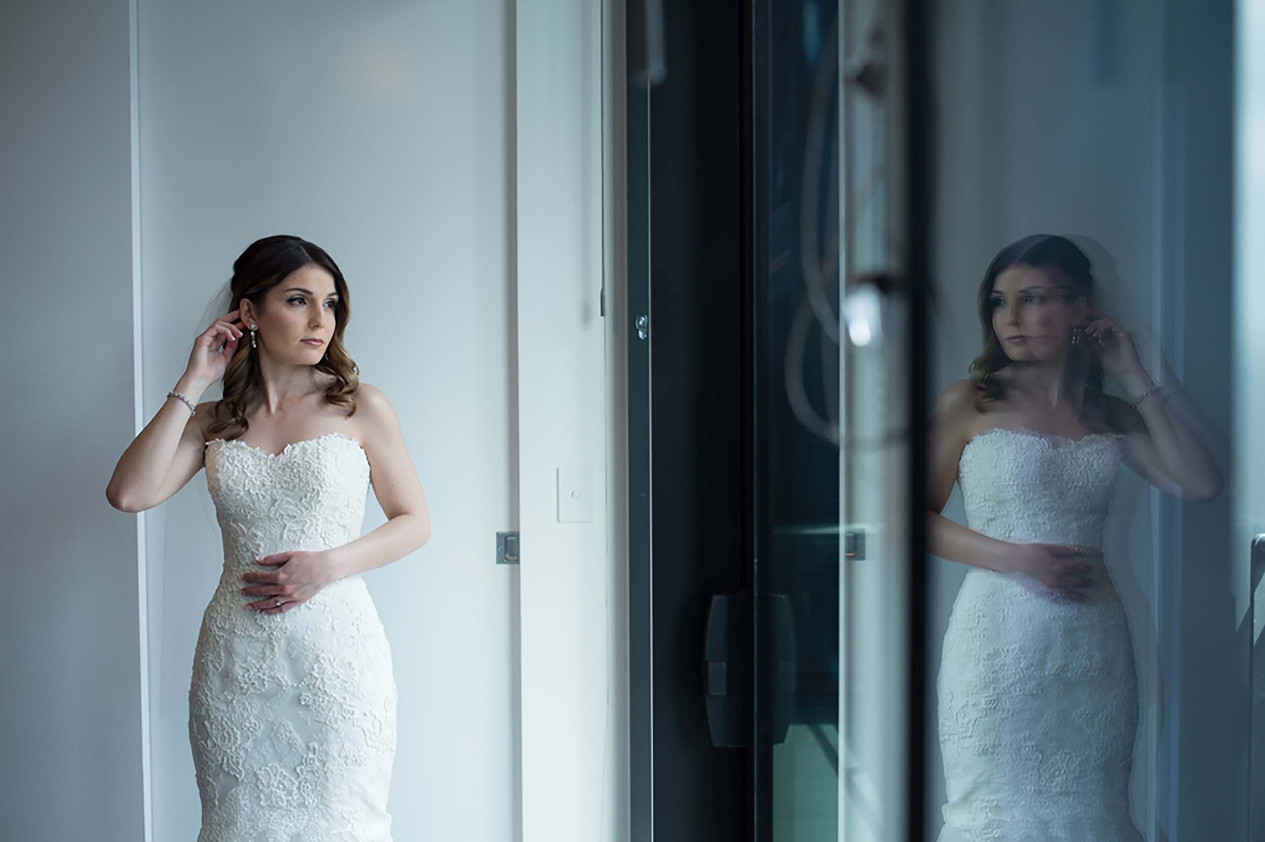 Bride Reflection in Glass
