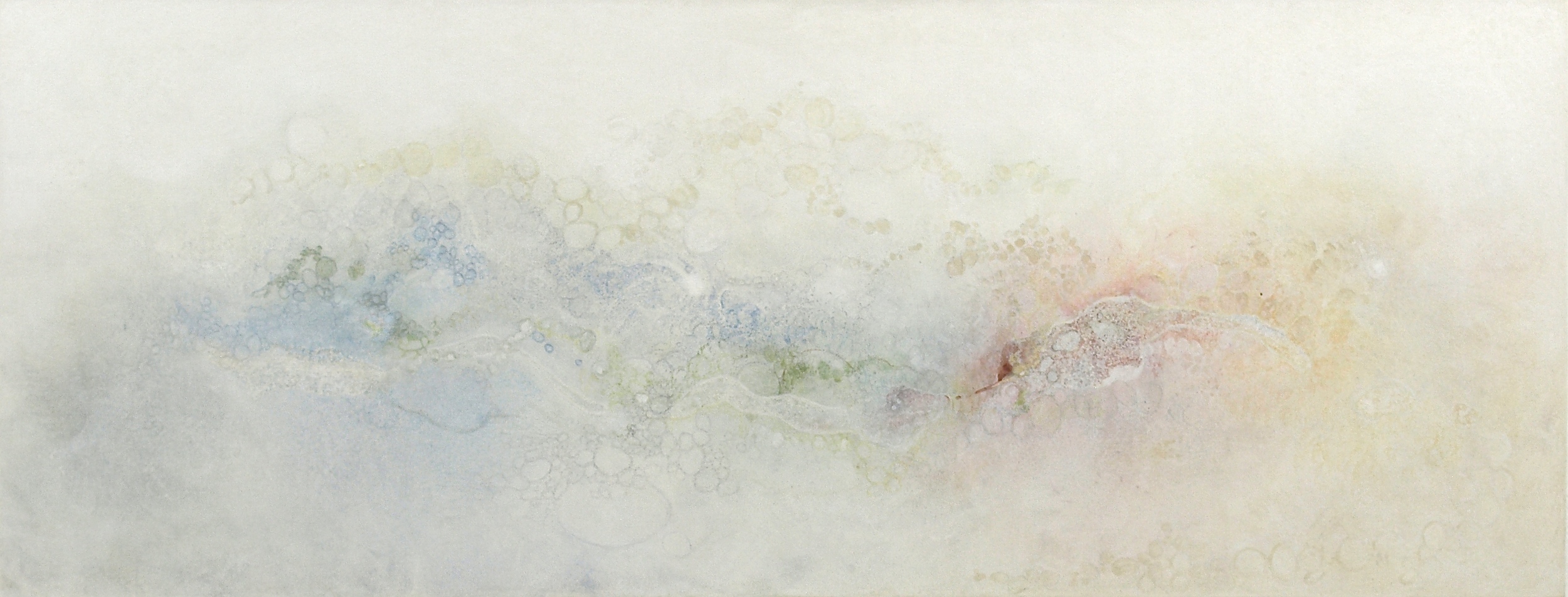 Inception, casein, gesso, charcoal pencil, mineral and ash on canvas, 24x 62 inches, Private Collection
