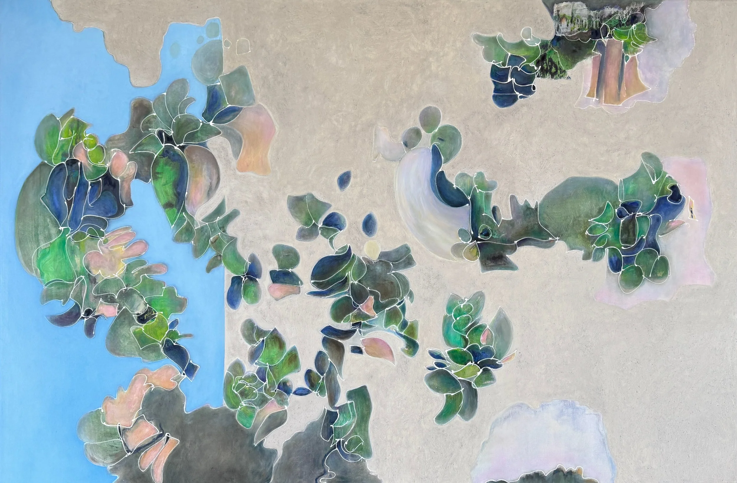 In the Land of Chan, oil, acrylic, and soil from the temple grounds on linen, 100cm x 150cm, Nanjing, China 2026