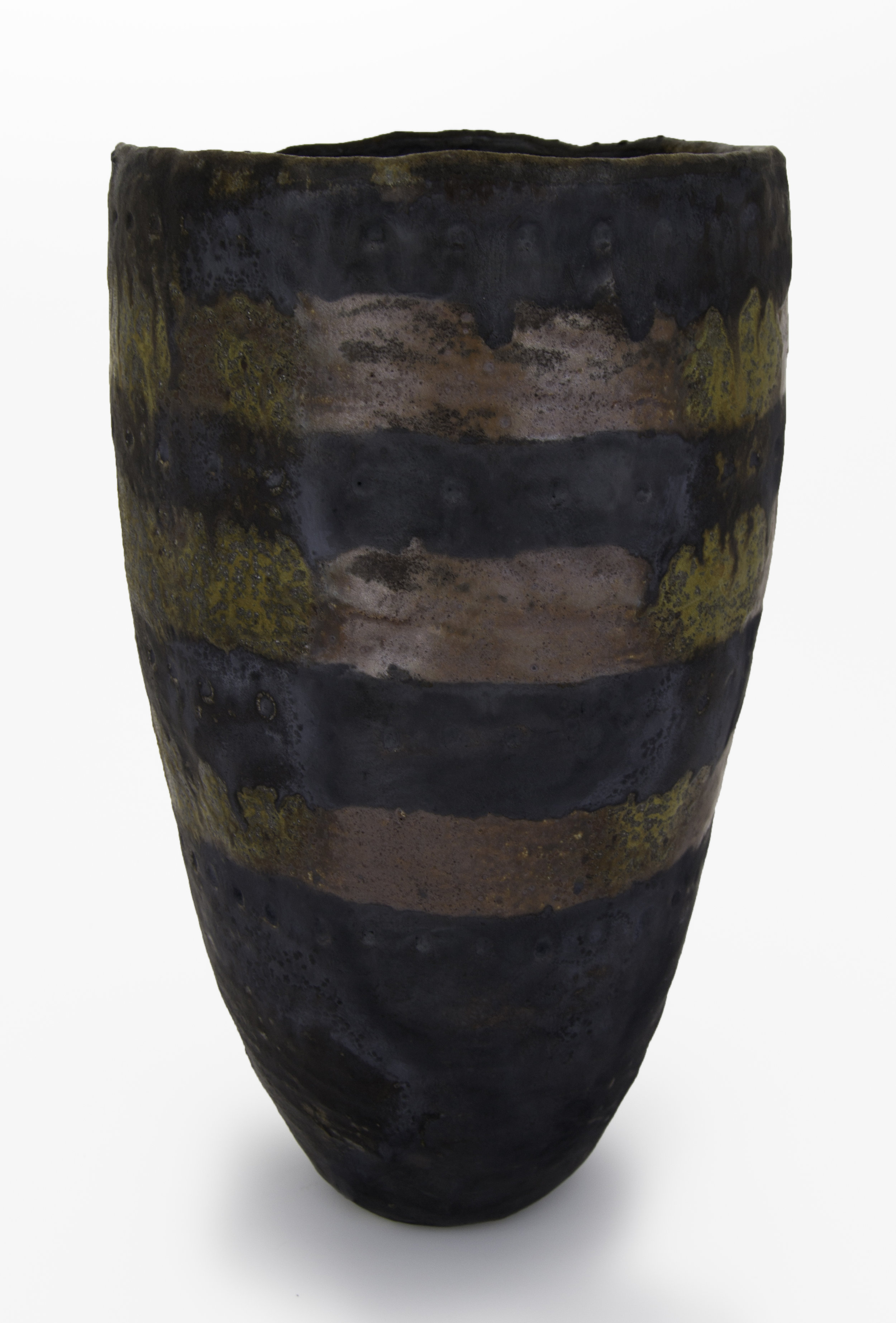 Evaporation Vessel, Stoneware with slip & wood ash. 9 x 9 x 16" (2016). Photograph by Lauren Bina. .