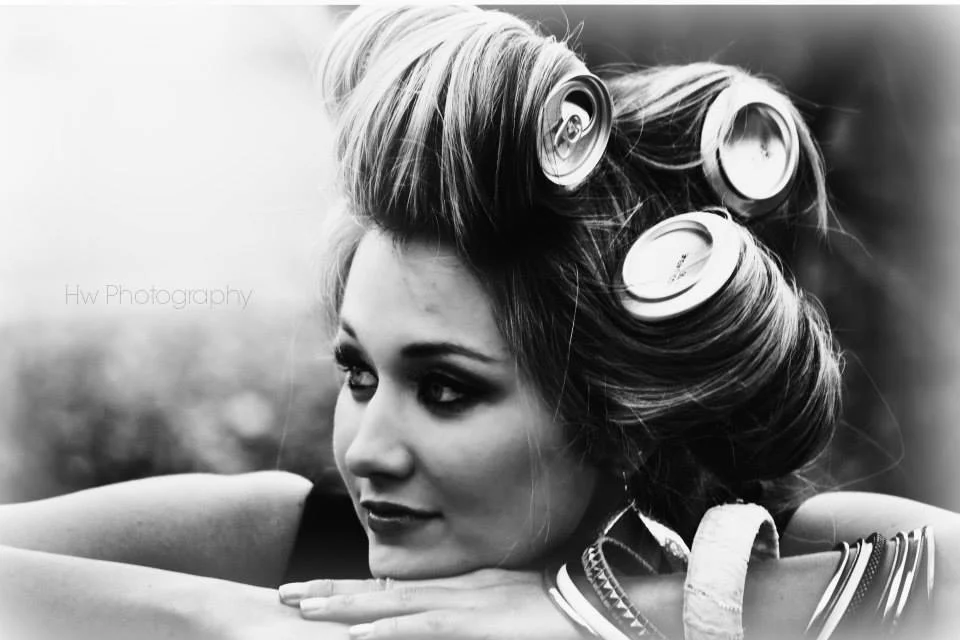 "For the Sake of Glamour" inspired by an 1971 add in the Sarasota Herald Tribune-Entitled: "For the sake of Glamour use empty coffee cans to curl hair".
