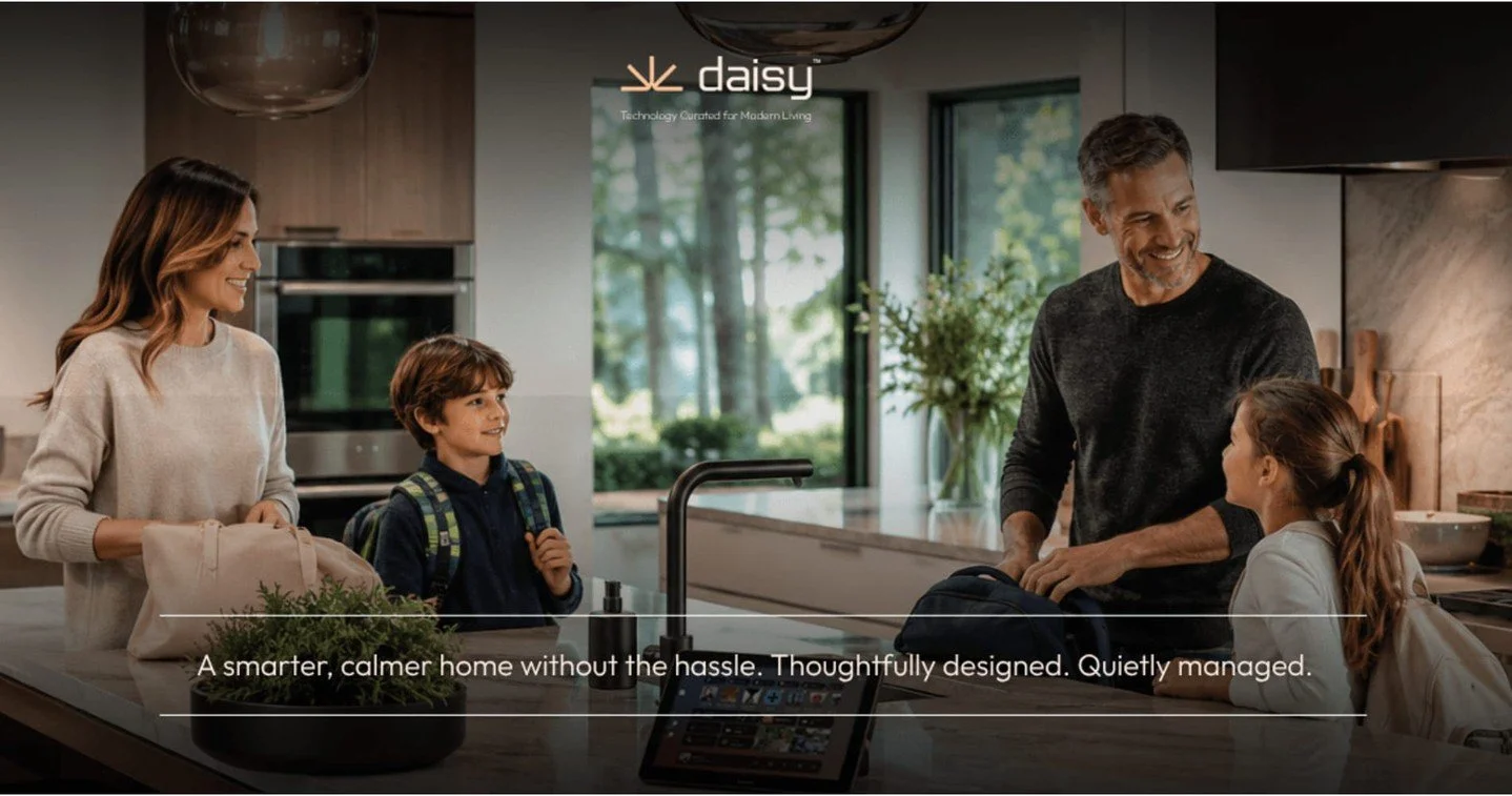 The morning rush is real. School drop-offs, work calls, a hundred decisions before noon.

Your home technology shouldn't be one more thing to think about.

At Daisy, we design and manage smart home systems that quietly work behind the scenes, so your