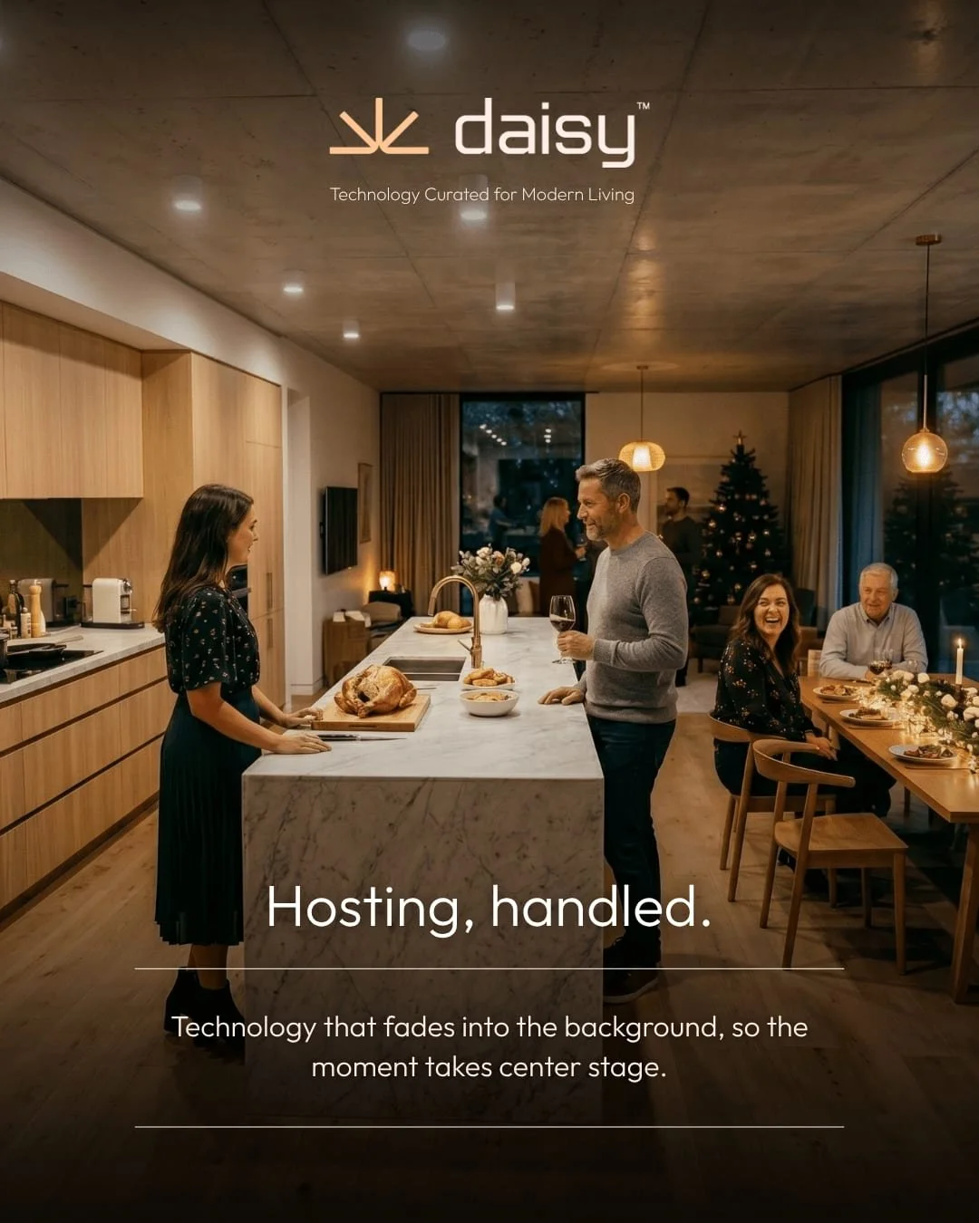 Hosting, handled.

The season of full tables and open doors is almost here.

Your guests walk in to warm light and music already playing. Conversation picks up, the room comes alive, and you never have to leave the table to adjust a thing. You get to
