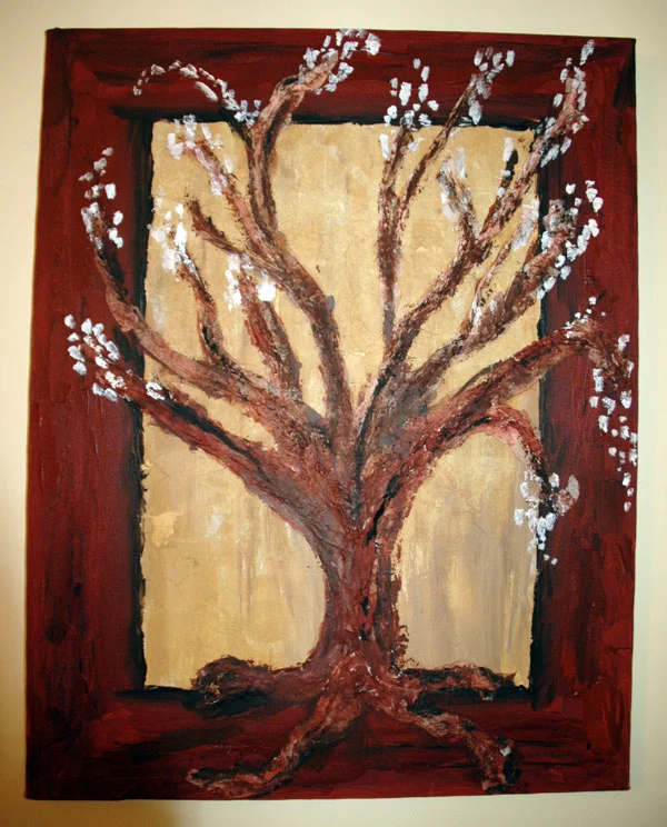 A tree I painted using tissue paper for texture.