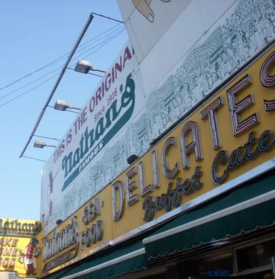 Nathan’s in Coney Island, my favorite place for knishes.