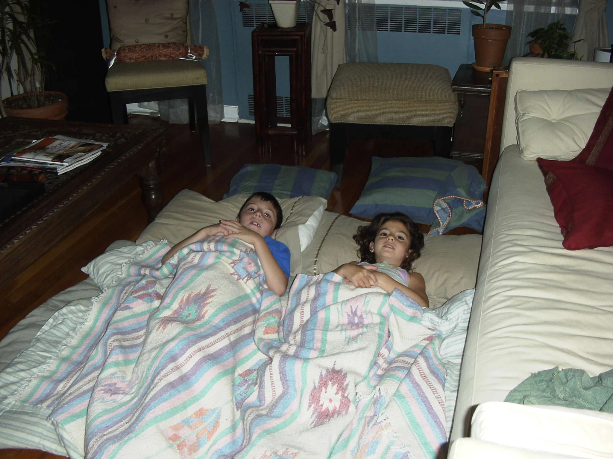 My nephew John and niece Gianna during a sleepover at our apartment.