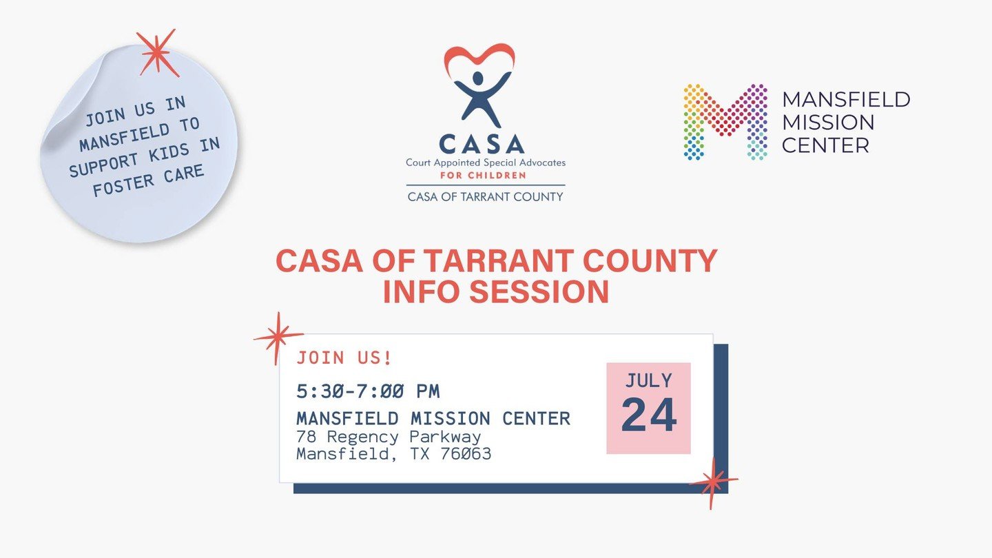 Every child deserves someone by their side.

 CASA (Court Appointed Special Advocates) is teaming up with Mansfield Mission Center and seeking compassionate volunteers to advocate for the best interests of children who have been removed from their ho
