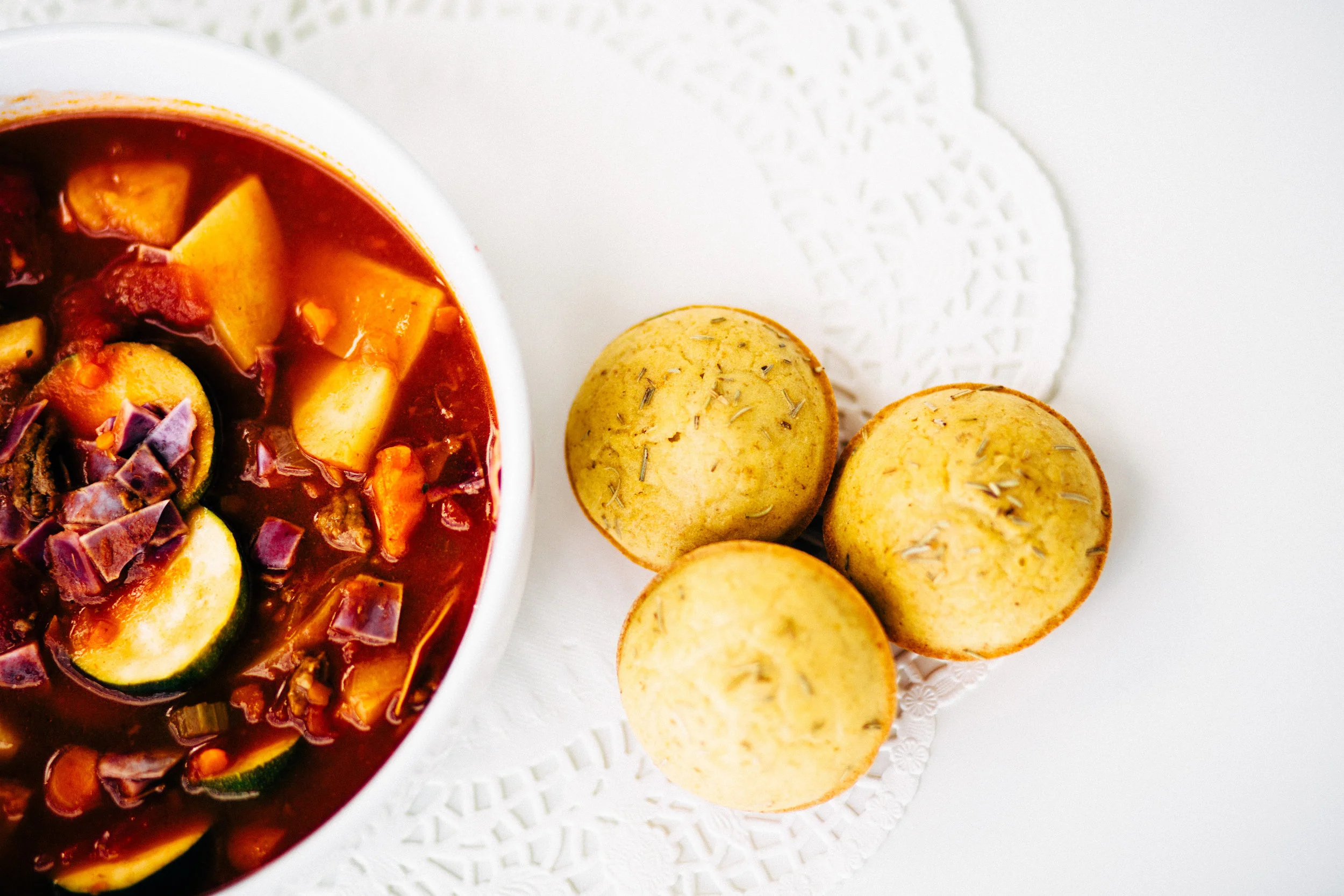 Mama's Hamburger Soup + Rosemary Garlic Dinner Rolls, Photo by Jayleigh Daniel