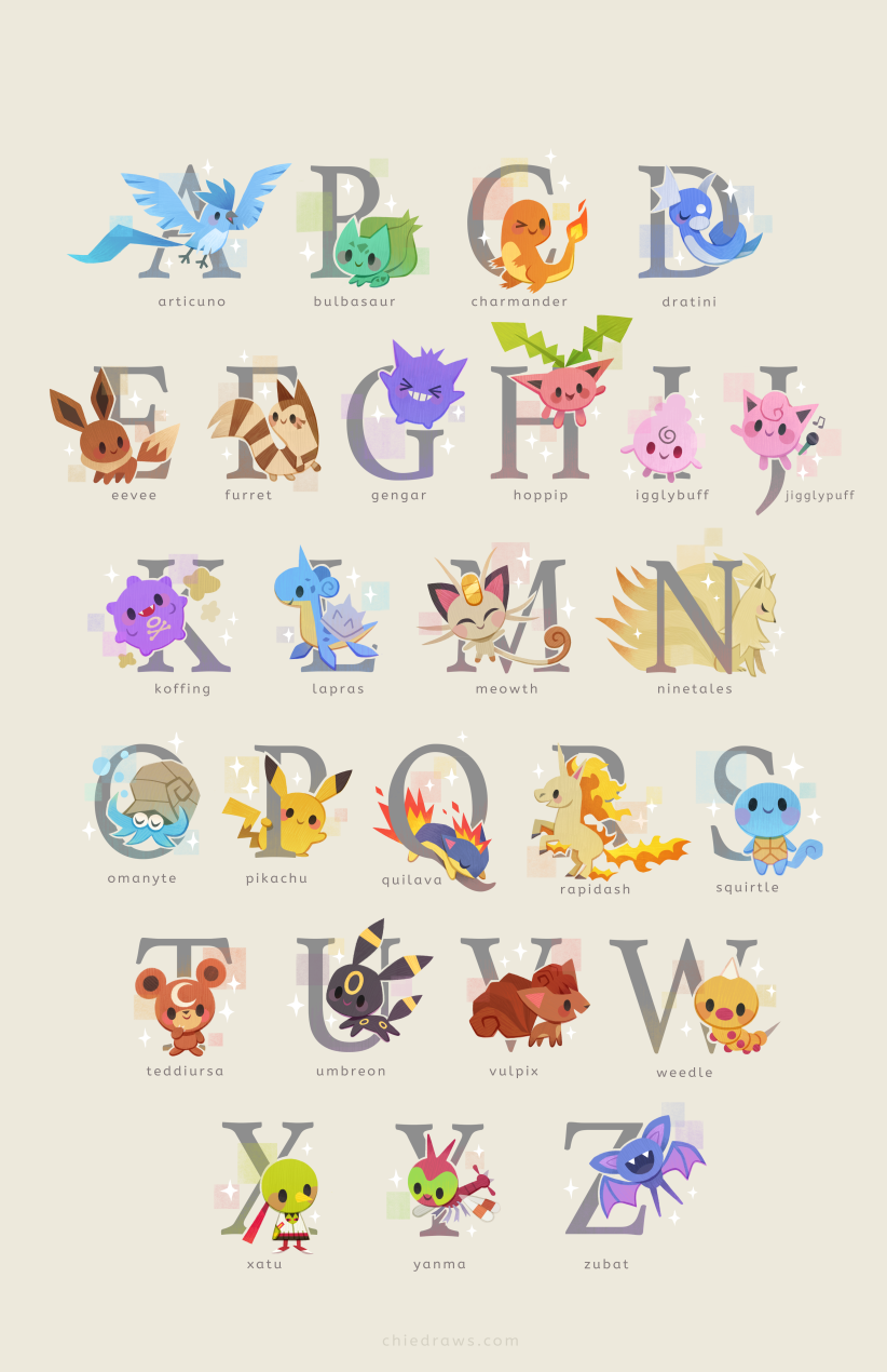 Pokemon abc's  Pokemon, Abc flashcards, Pokemon names