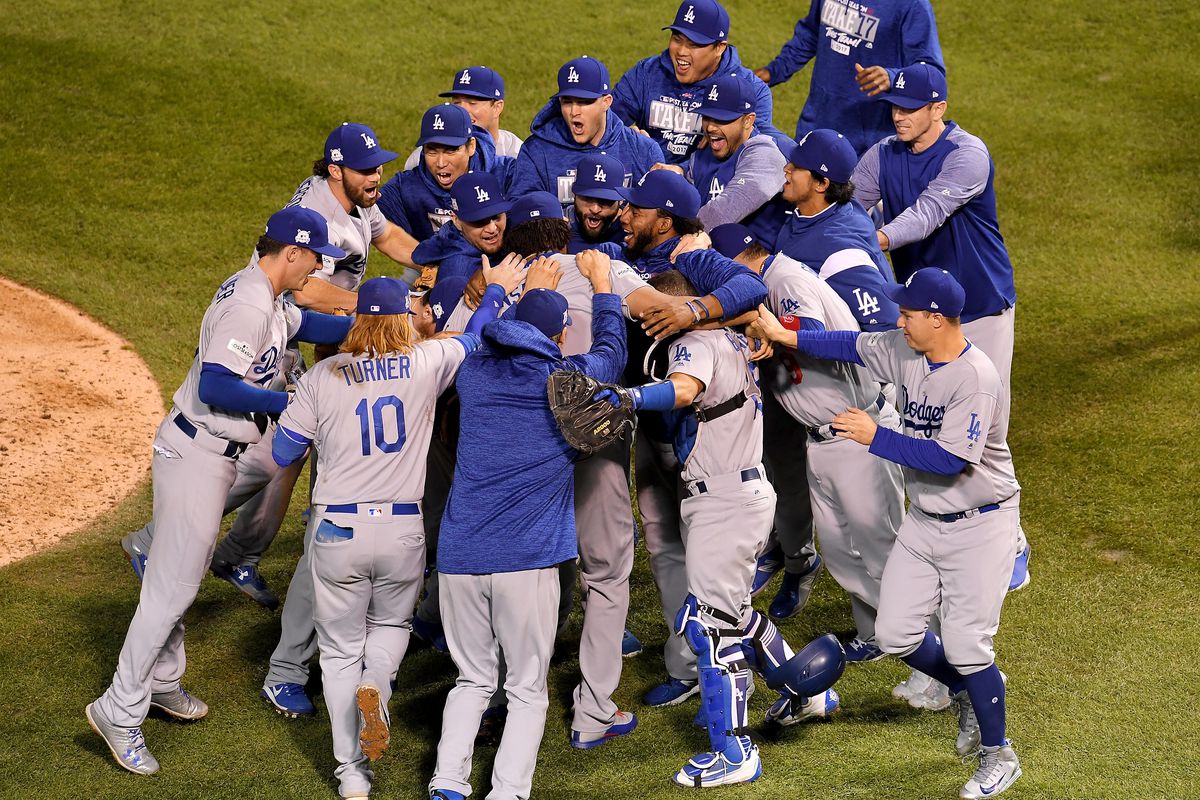 The LA Dodgers Celebrating their first NLCS win since 1988