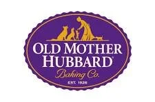 Logo of Old Mother Hubbard Baking Co., featuring a purple oval background with a horse and a woman walking, and white text.