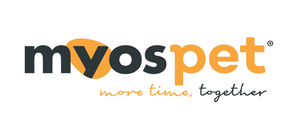 Myospet logo with stylized text in black, orange, and beige colors.