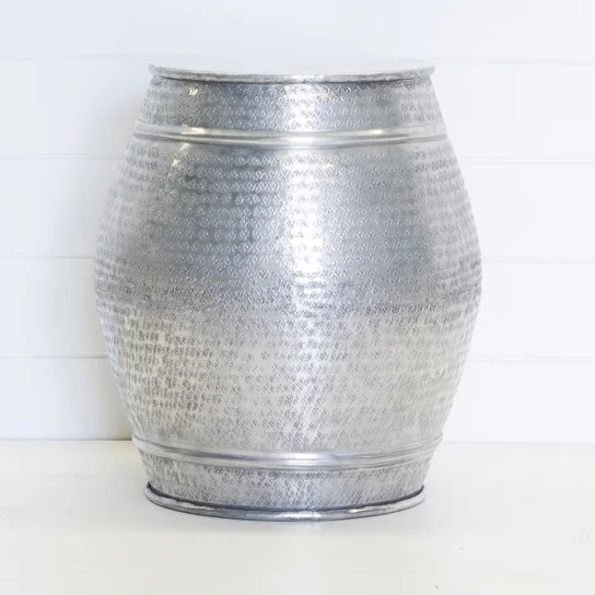 Silver Drum Side Table Hampton Event Hire Wedding & Event Furniture