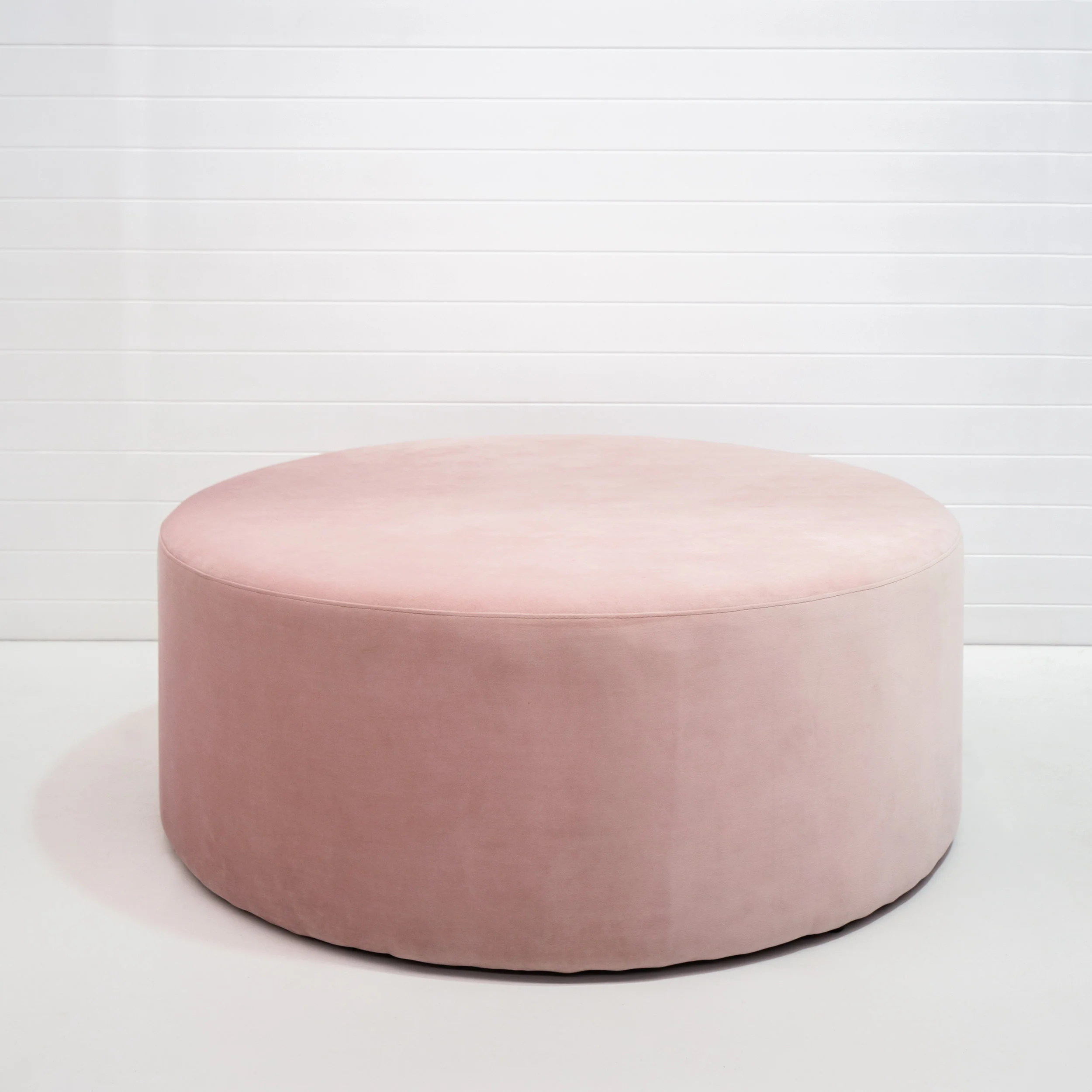 Blush Pink Velvet Large Round Ottoman Hampton Event Hire Wedding