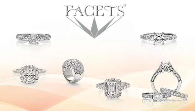 The Facets Bridal Collection has been wholesaling to the jewelry trade for over 50 years. Each engagement ring is accompanied by a perfectly matched wedding band. Using the latest technologies, Facets also offers full custom design of rings.