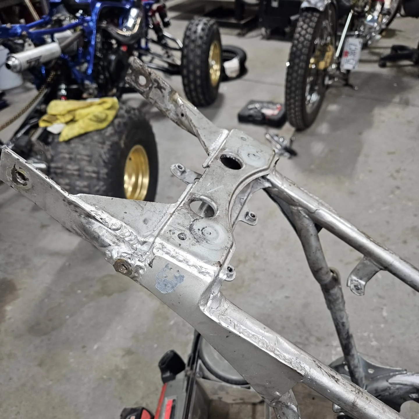 Another banshee frame with a destroyed rear section. We have been wanting to make a die for a while now to match the factory pipe pinch when replacing rear grab bar pipe sections. Took a little work but paid off in the end pretty satisfied with the r