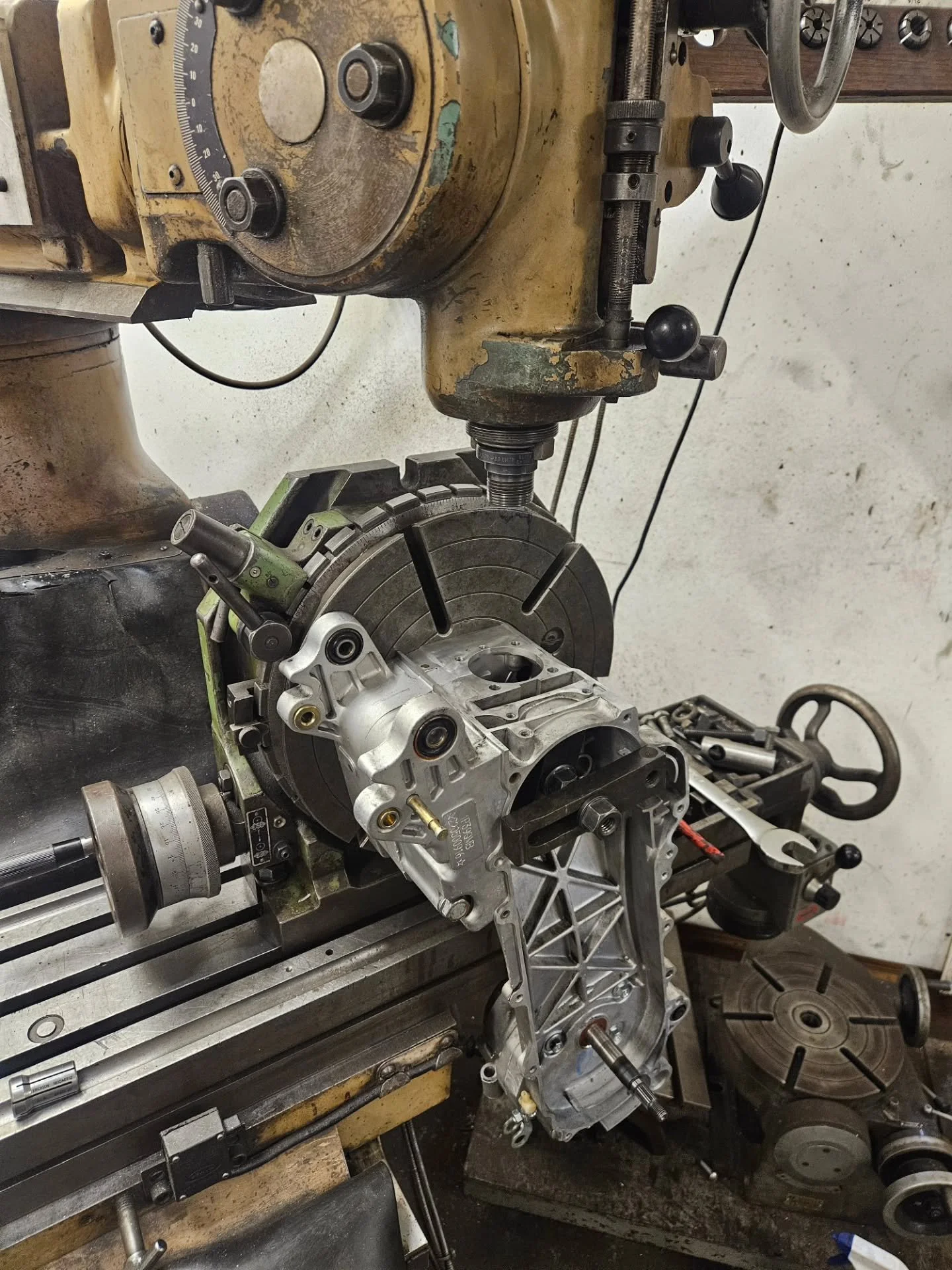 Something a little different then the norm. Tasked with boring out an engine case for big bore on a ruckus engine and lightening the stator. Set up got a little tricky with the case shape but was able to make it happen. Even small motors want to go f