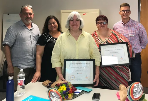 l-r, Larry Elsner [Executive Director], Missy Sanchez, Diana Peyton, Danni Dieckman, and Tony Clark [Board Chair]