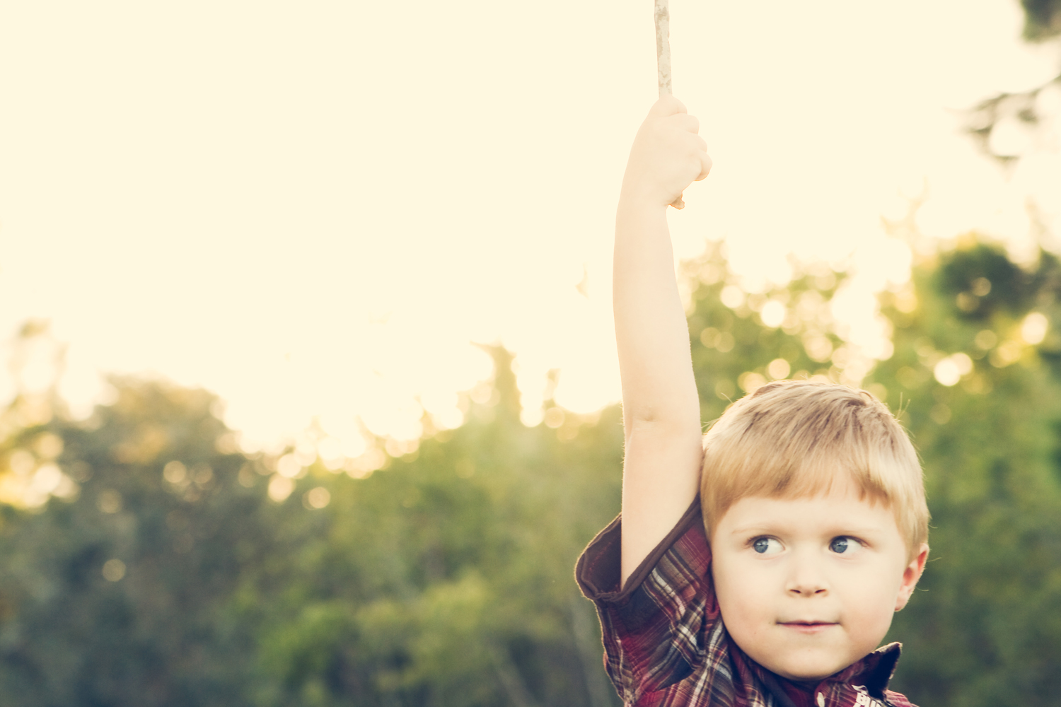 Child hanging from tree