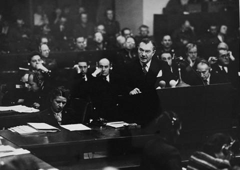 American Chief Prosecutor (and Supreme Court Justice) Robert Jackson presenting argument Nuremberg Tribunal. The Saleh v. Bush case casts grave doubts on the weight of the Nuremberg Tribunal and reawakens ghosts that the trials of the defeated Axis powers was nothing more than victor's justice.