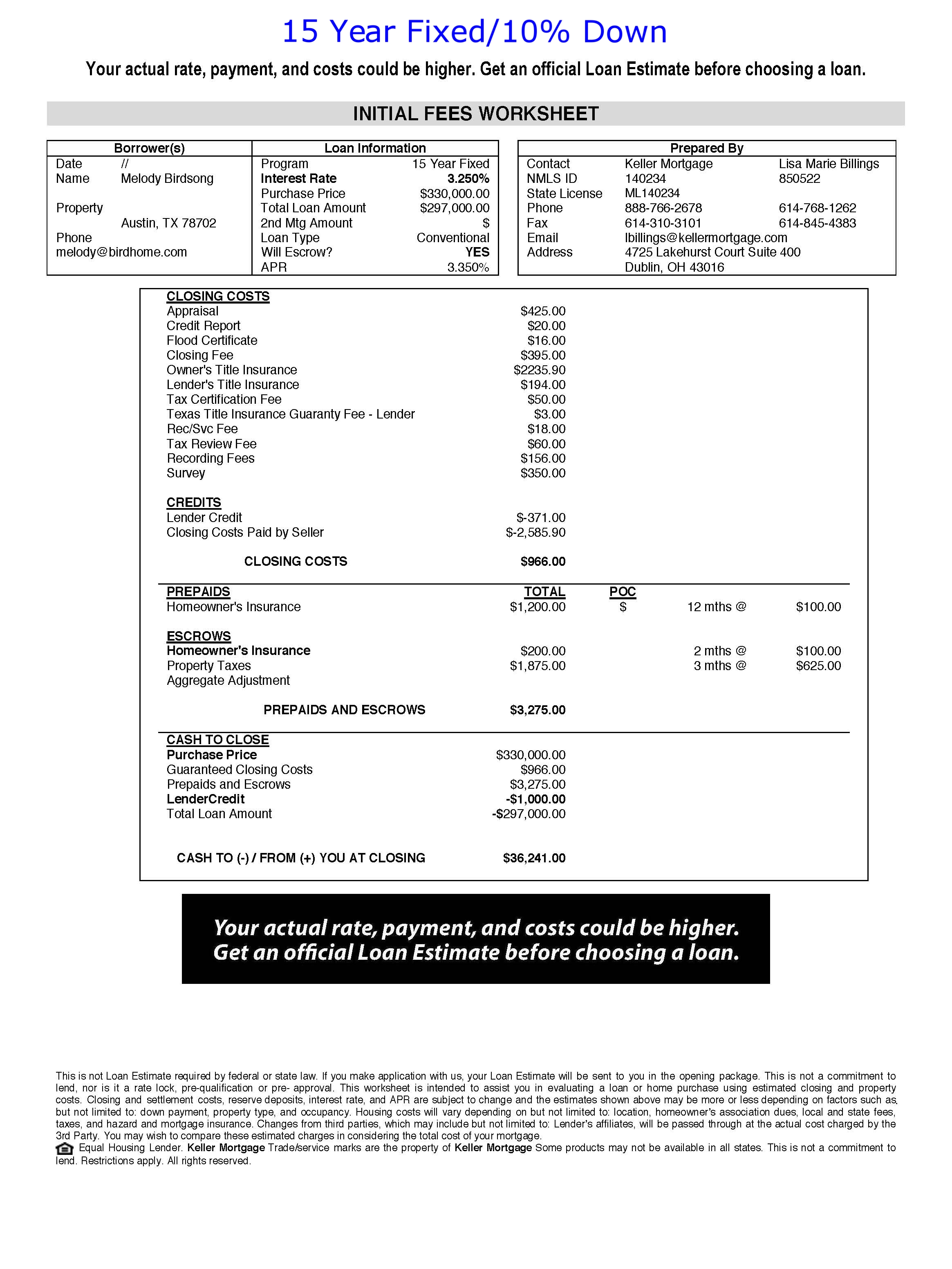 15 Year Fixed/10% Down