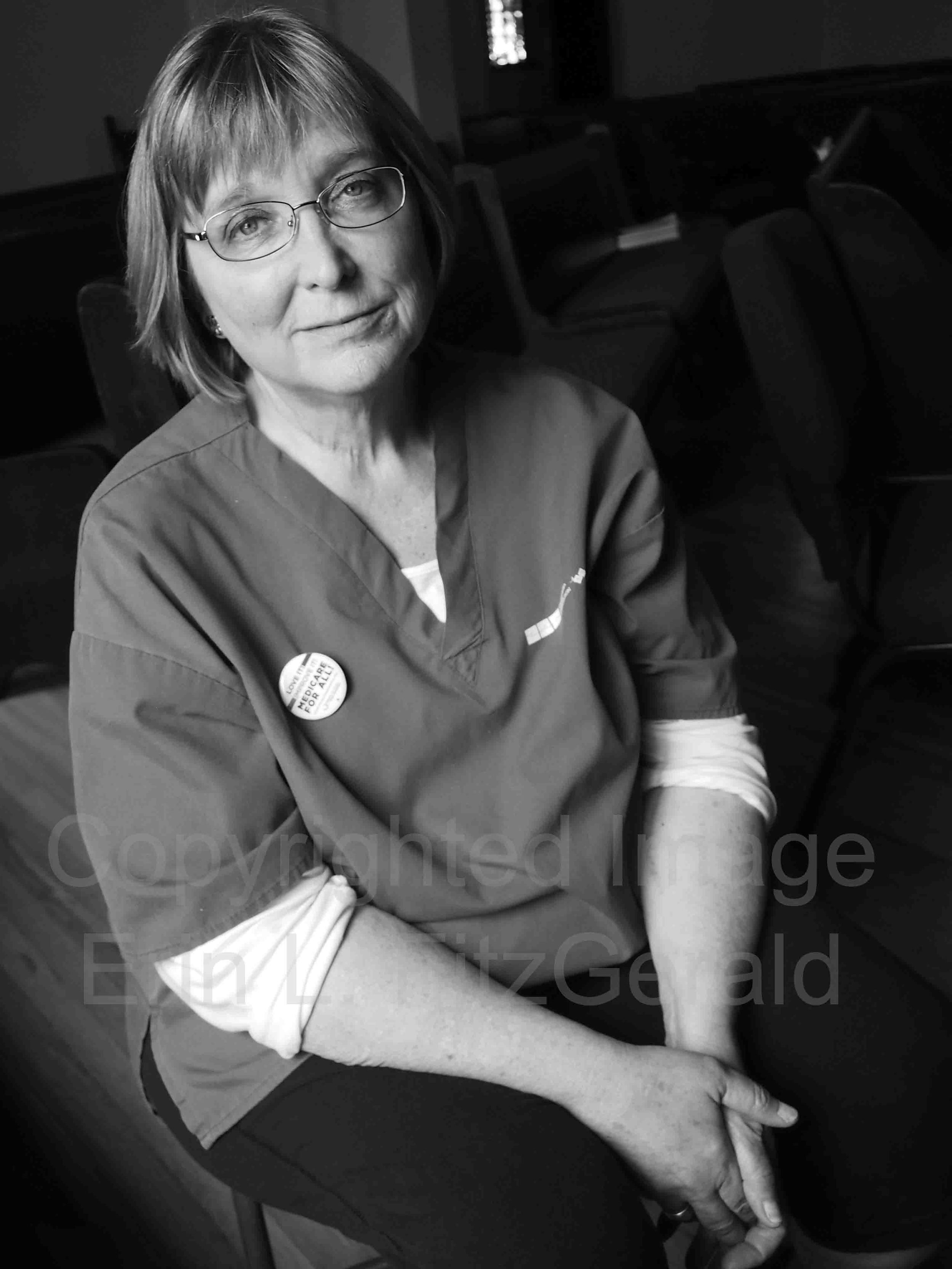   Healthcare activist Donna Smith takes a break from presiding over town hall meetings about access to care. Smith was featured in Michael Moore's documentary, SICKO, about the failing healthcare system.  