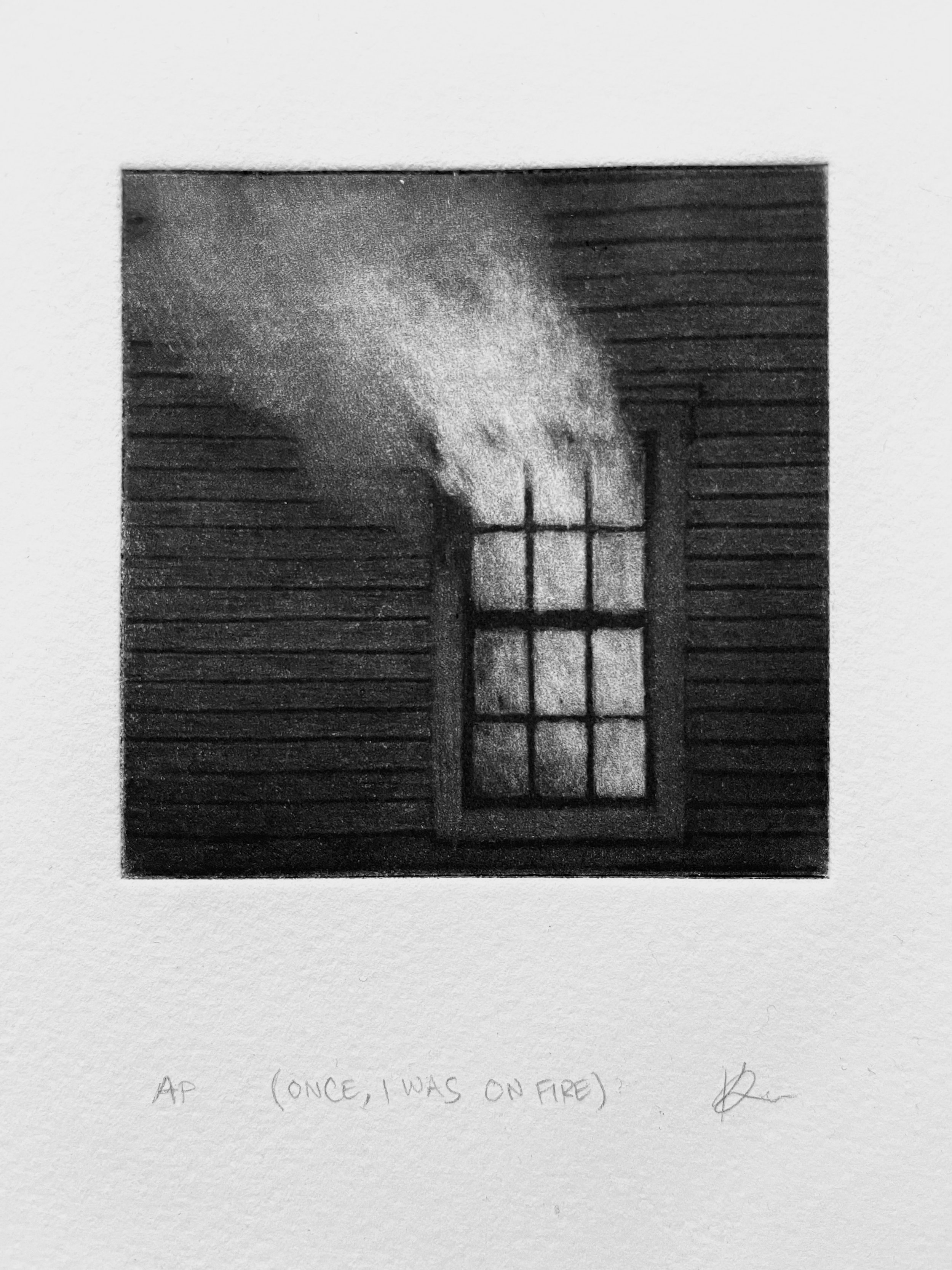   (once, i was on fire)   mezzotint. 3 x 3. 2022.  