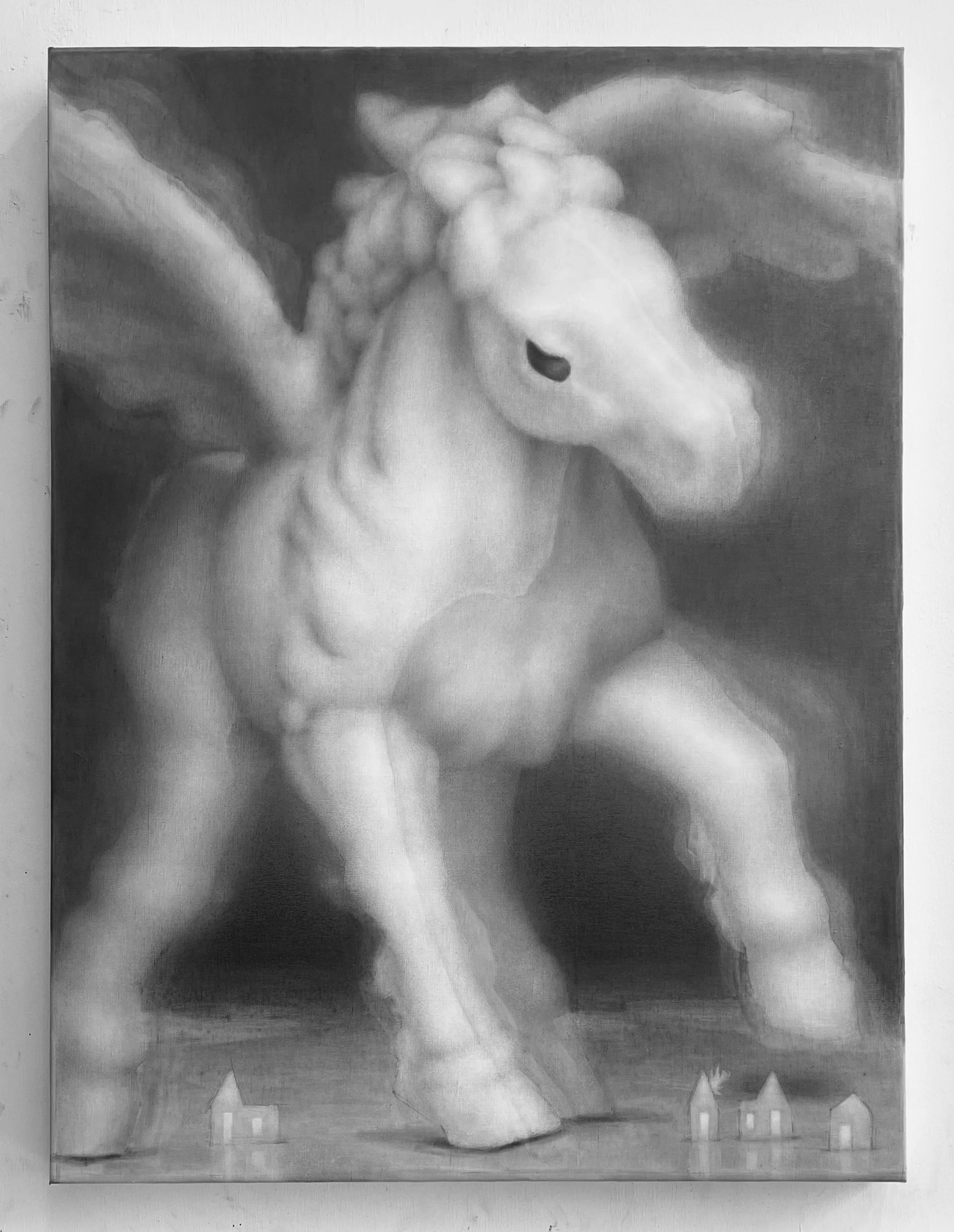   sure footing   graphite on linen. 32x24. 2024 