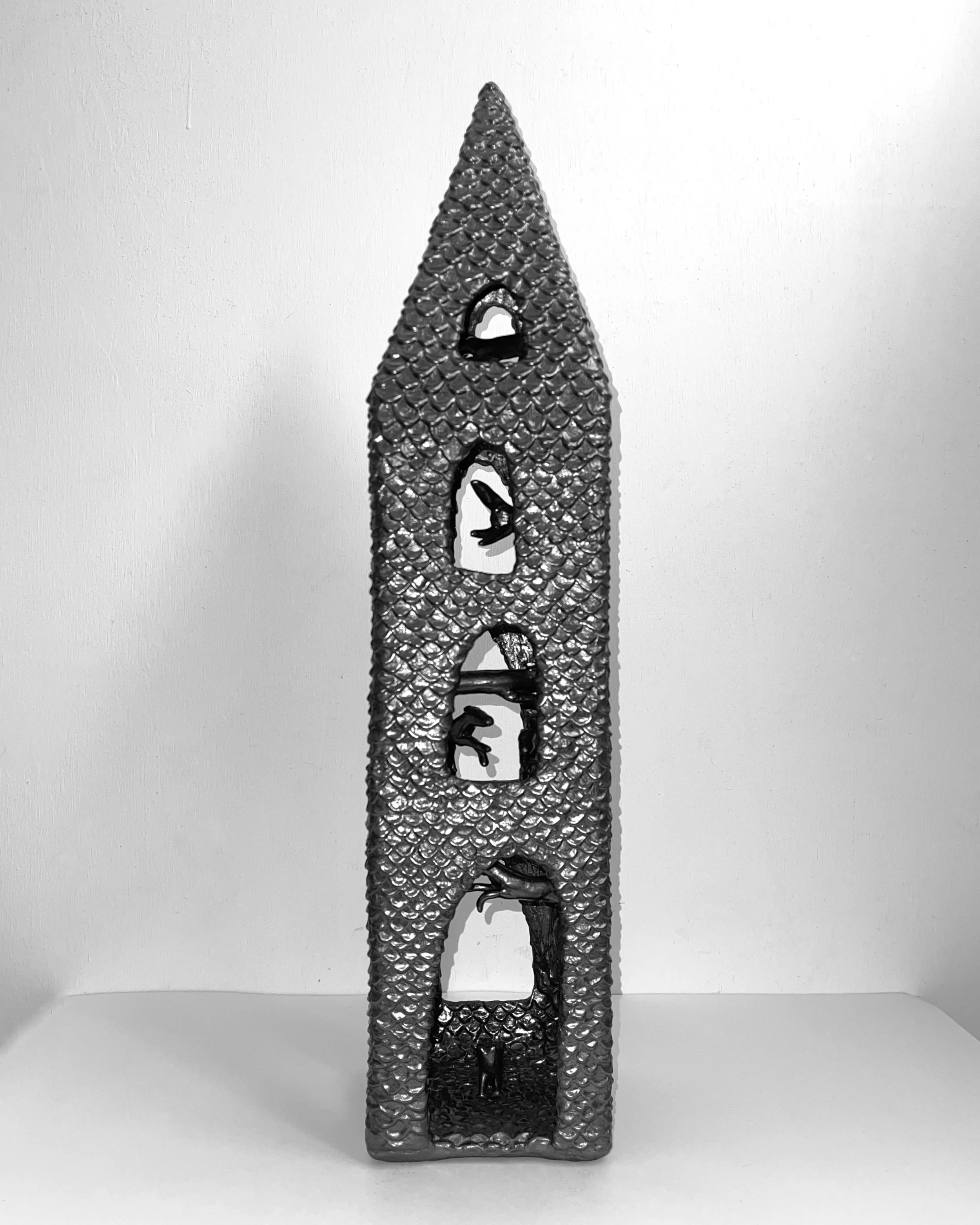   time flies (pony church II) -  view 1    graphite over clay. 22×5×5. 2024 