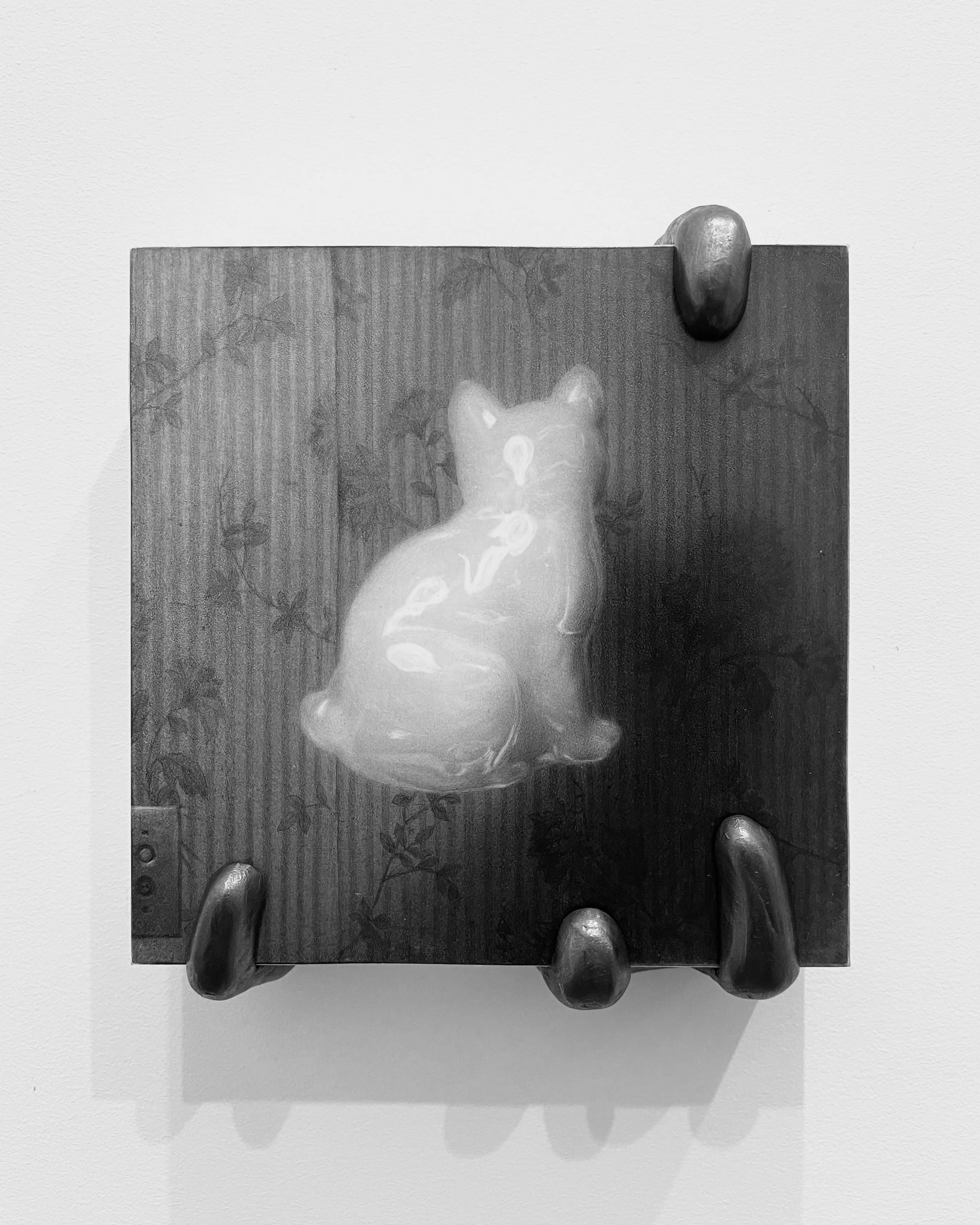   in the weeds -  view 1    graphite and clay on board. 7x6×2.5. 2023 
