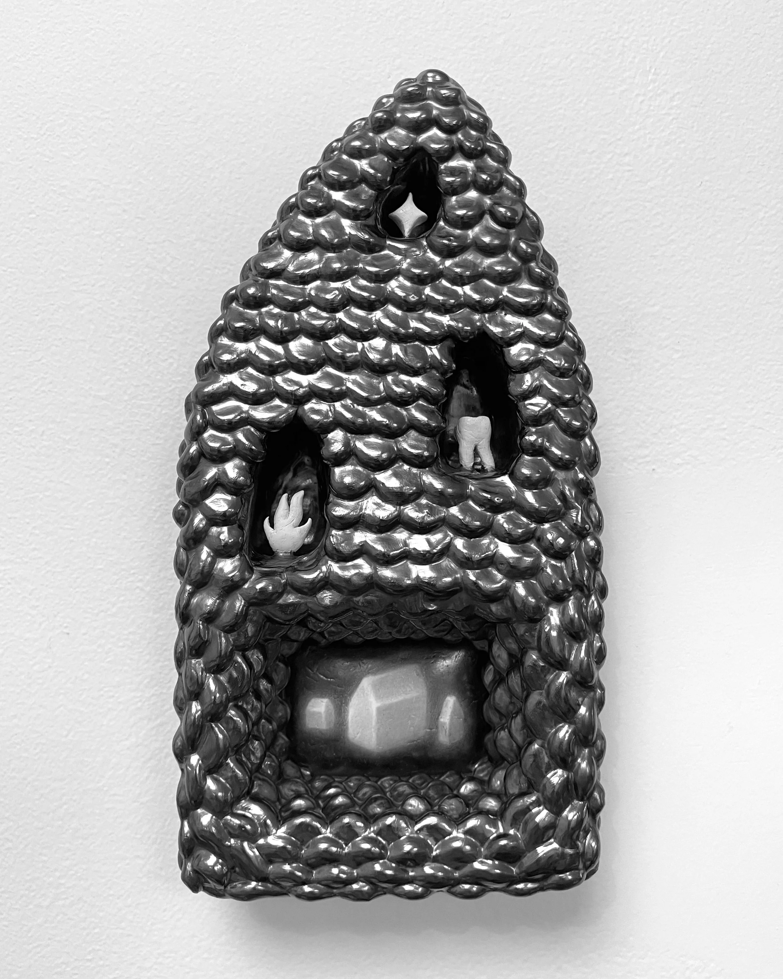   a second attempt at order -  view 1    graphite on panel with graphite frame. 9×4.75×1.75. 2025 