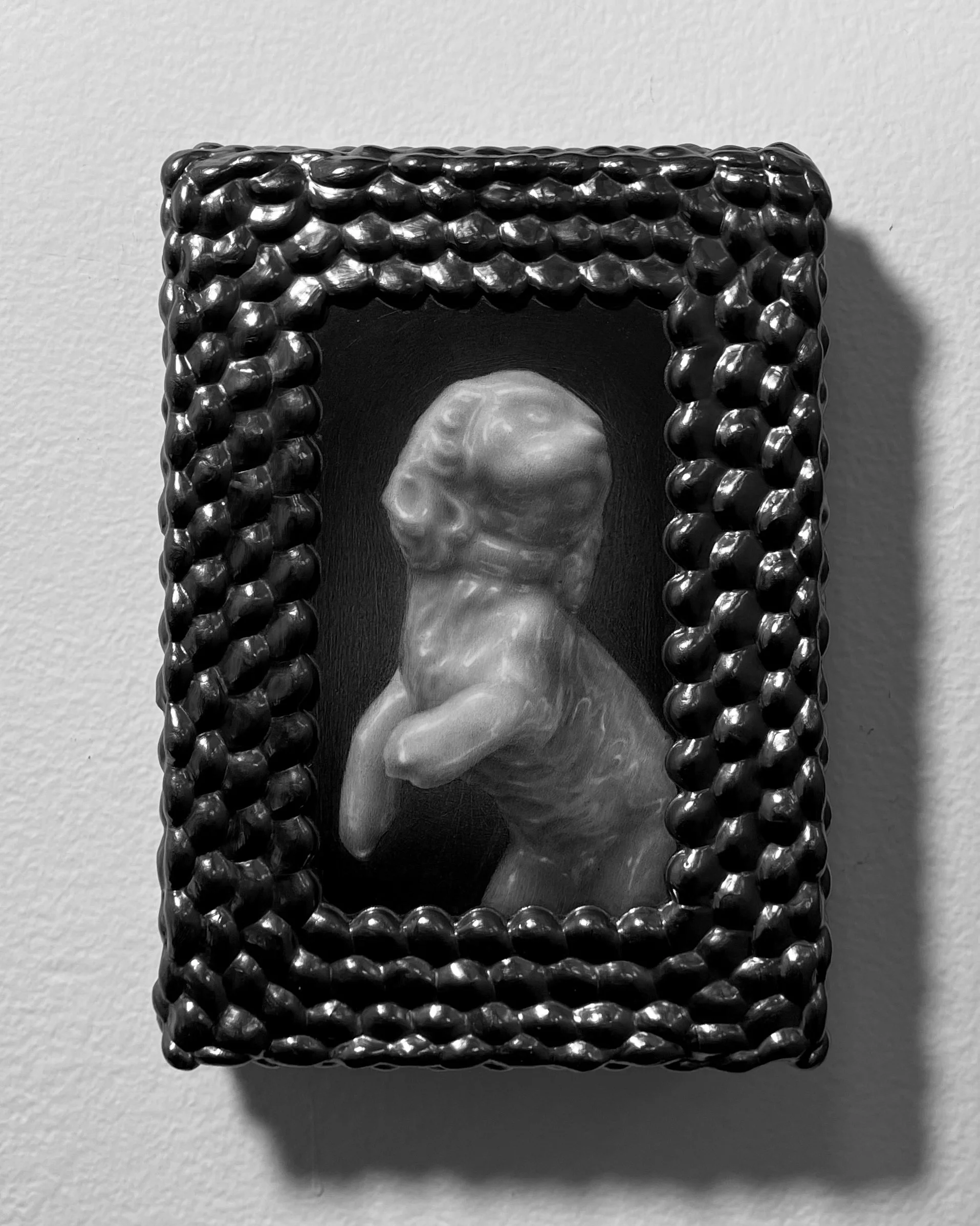  bulwark -  view 1    graphite on panel with graphite frame. 7.5×5.5×1.75. 2025 