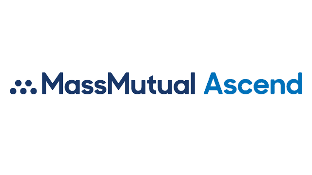 MassMutual Ascend logo with blue dots and text on a black background.