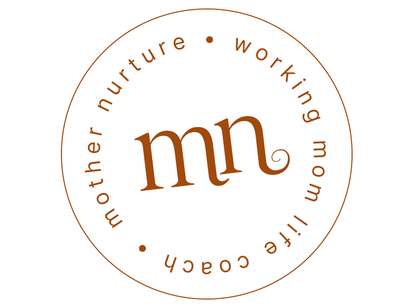 Circular logo with the letters 'mn' in the center, surrounded by the phrases 'mother nurture' and 'working from life coach' in a brown font.