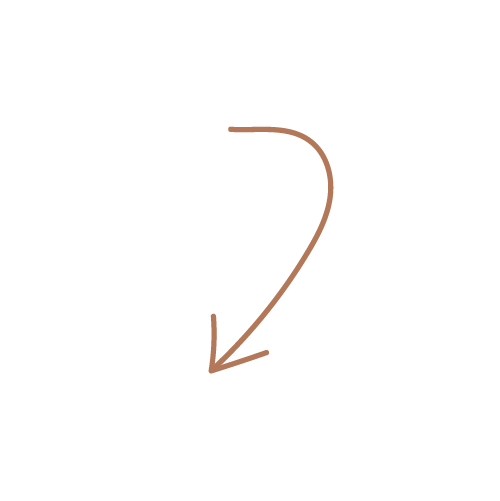 An arrow pointing downward with a curved top, drawn in brown.