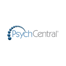 PsychCentral logo with blue and gray text and a blue dotted circular design