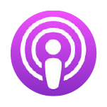 Purple podcast icon with a white microphone inside concentric circles