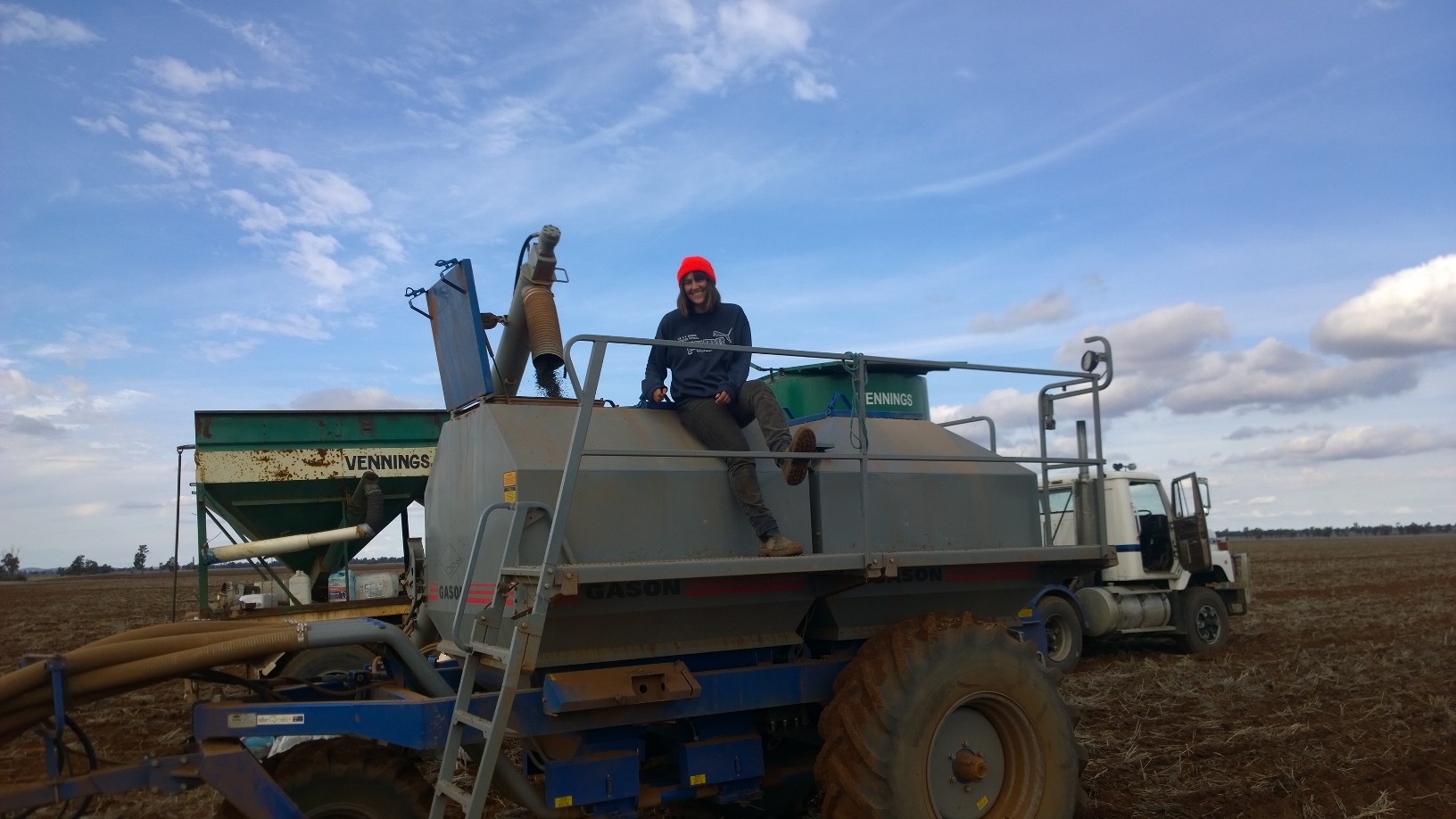 Filling up the seed bins.