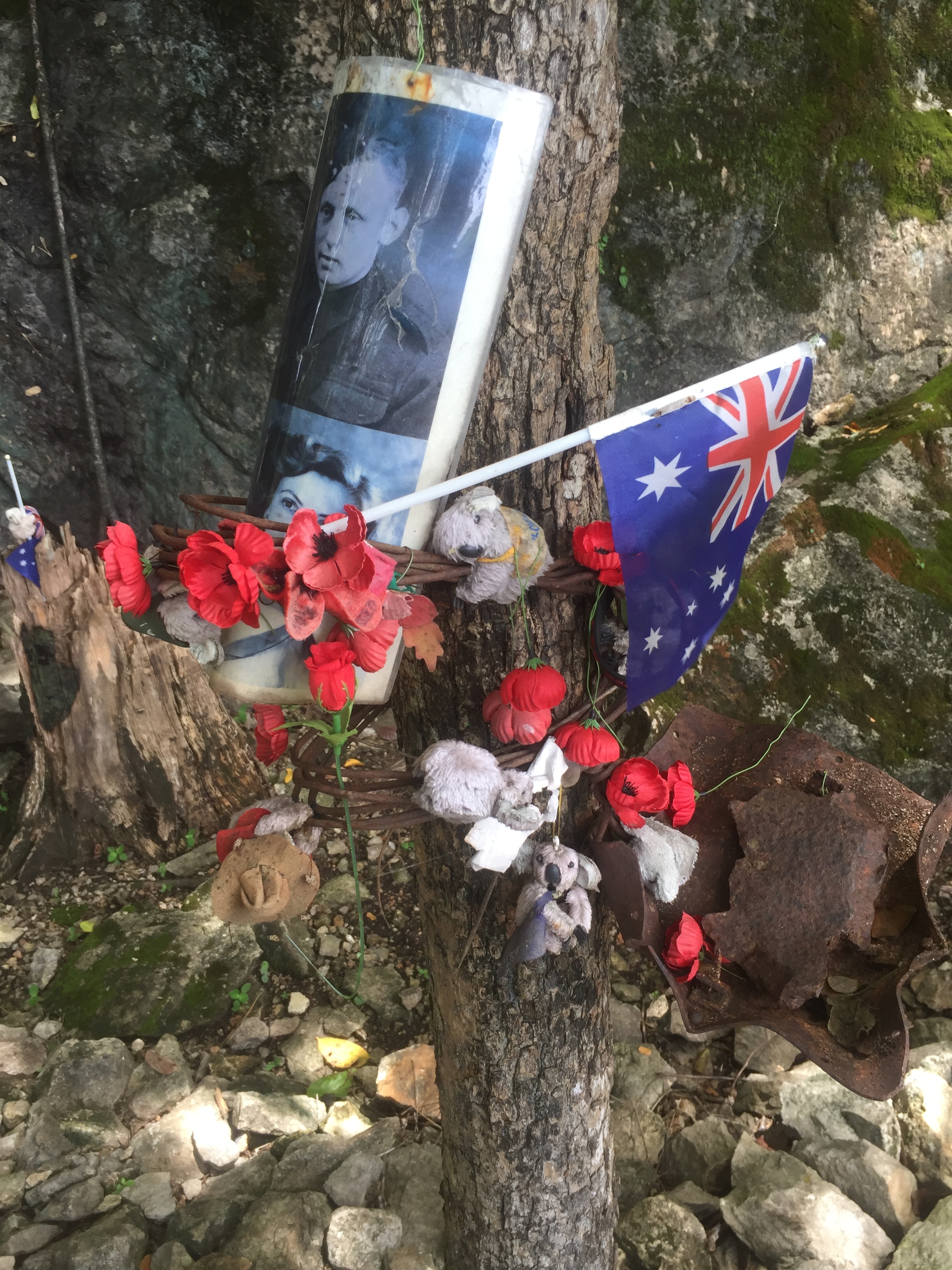 Memorials left at Hellfire Pass.