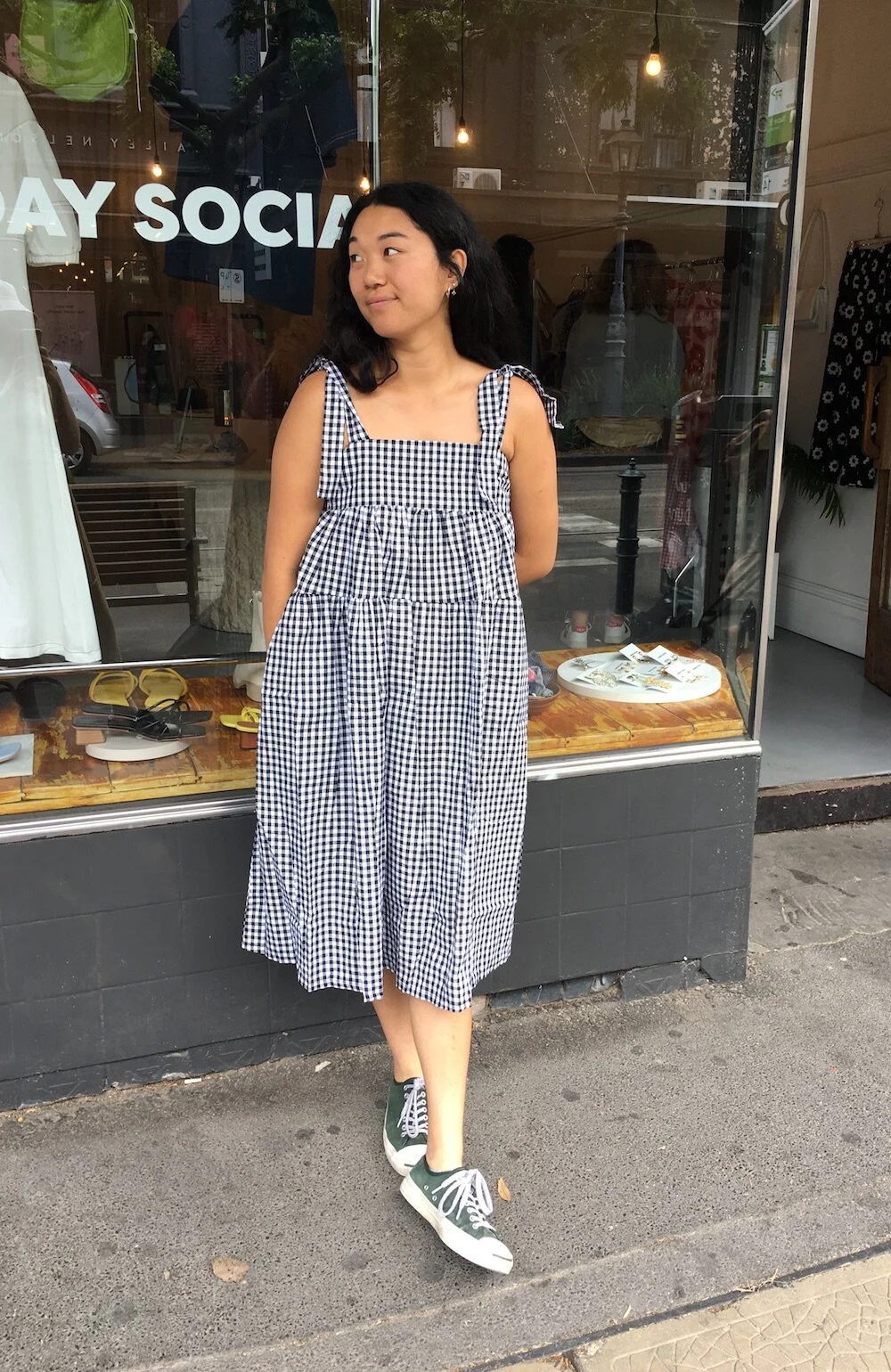 tiered gingham dress