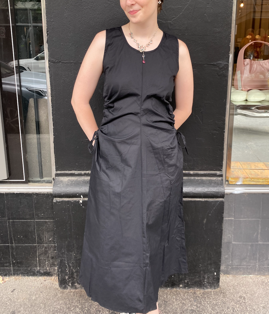 long sleeve black dress low back Black Open Back Maxi Dress With Long Sleeves main image 1