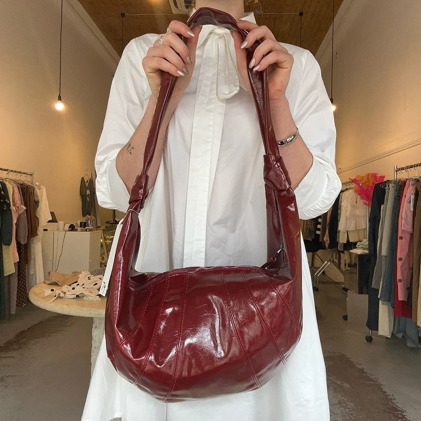 Current bag try-on 👜🖤 More styles in-store 🖇️