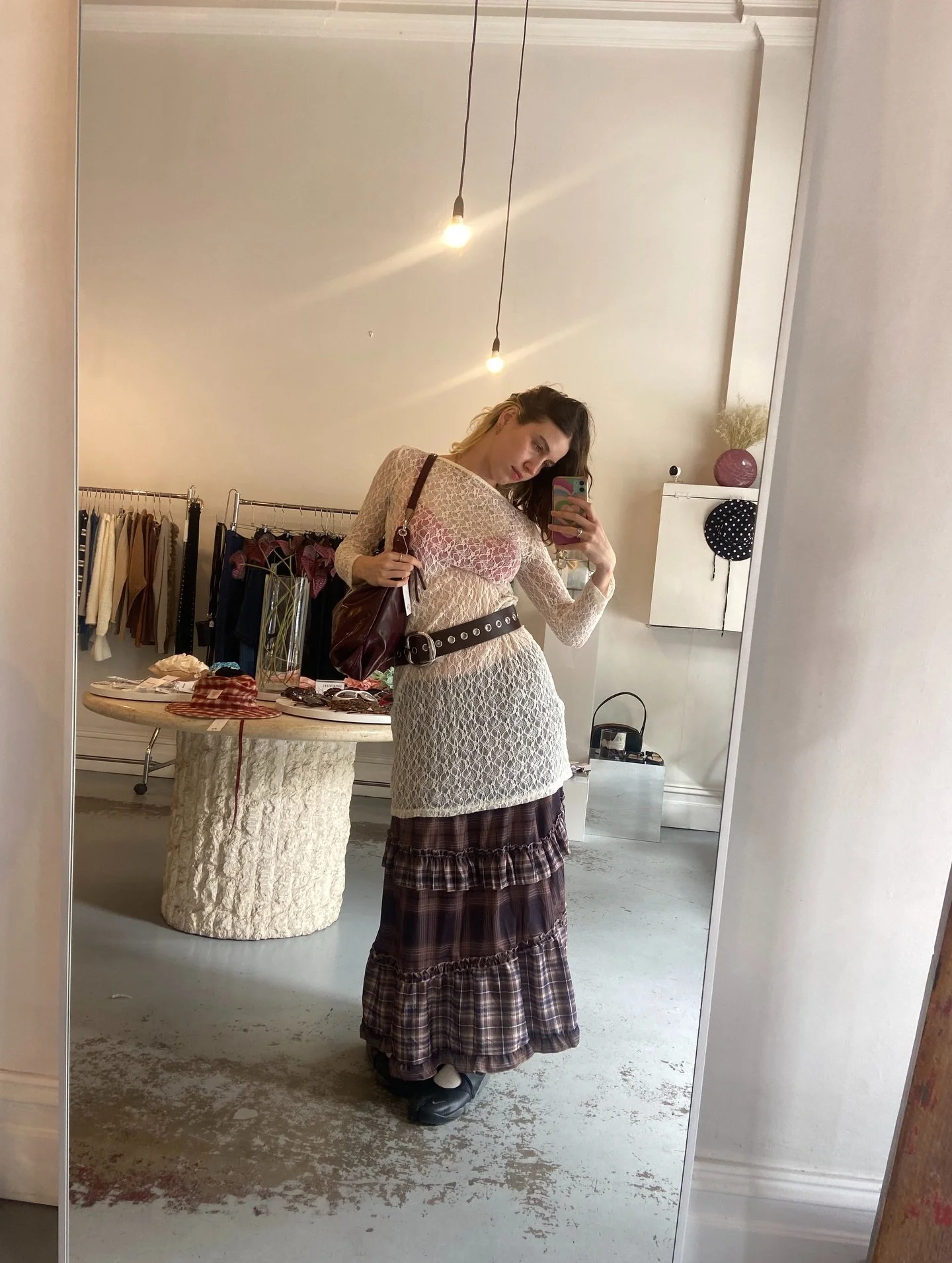 pretty patterns, pretty ruffles, pretty colours !! 

skirt, dress, belt, &amp; bag all in store now :)))

DM for prices &amp; purchase ⭐️🩷🌙‼️💛