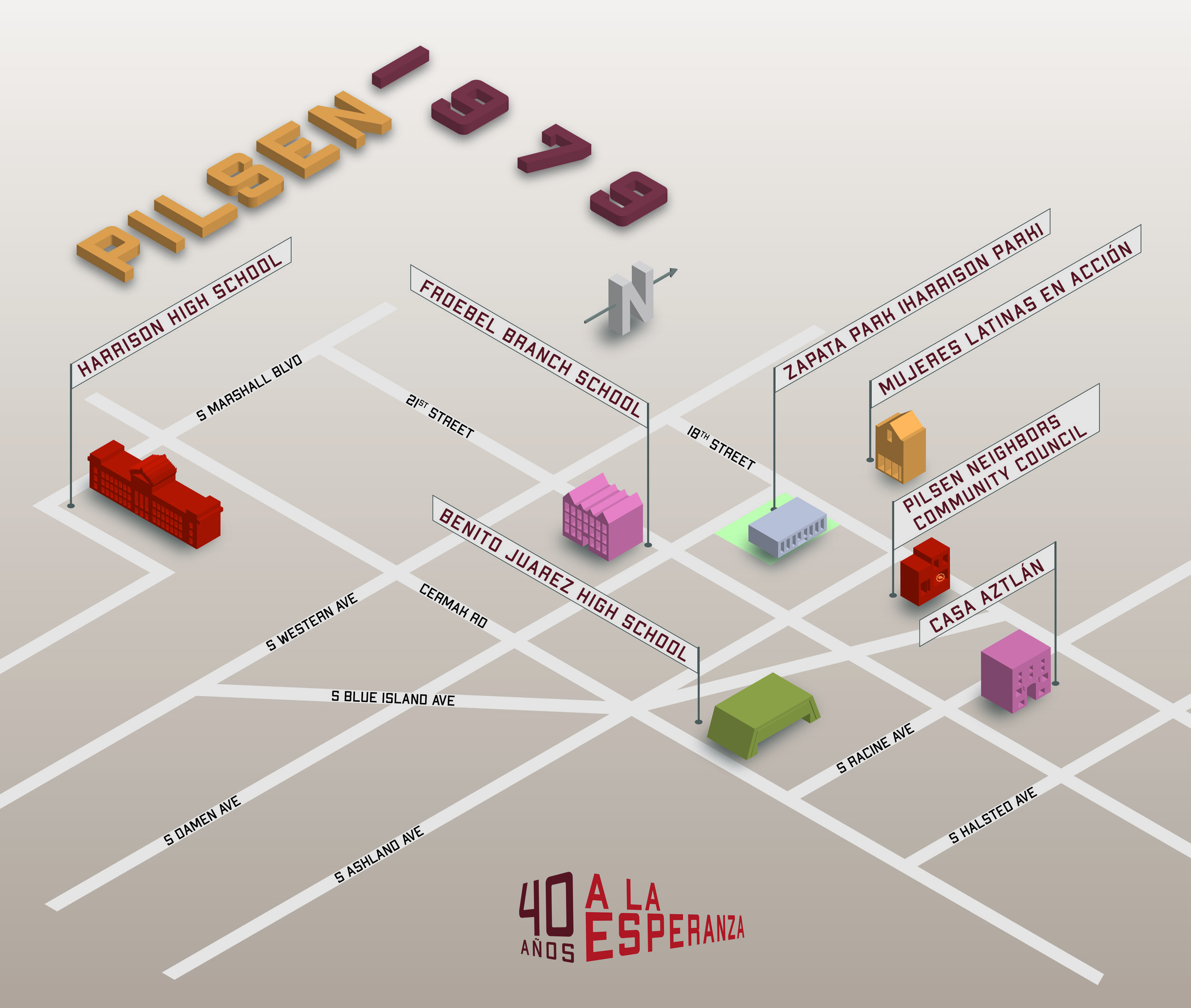 Map of Pilsen in the 1970's created in collaboration with David Escobedo