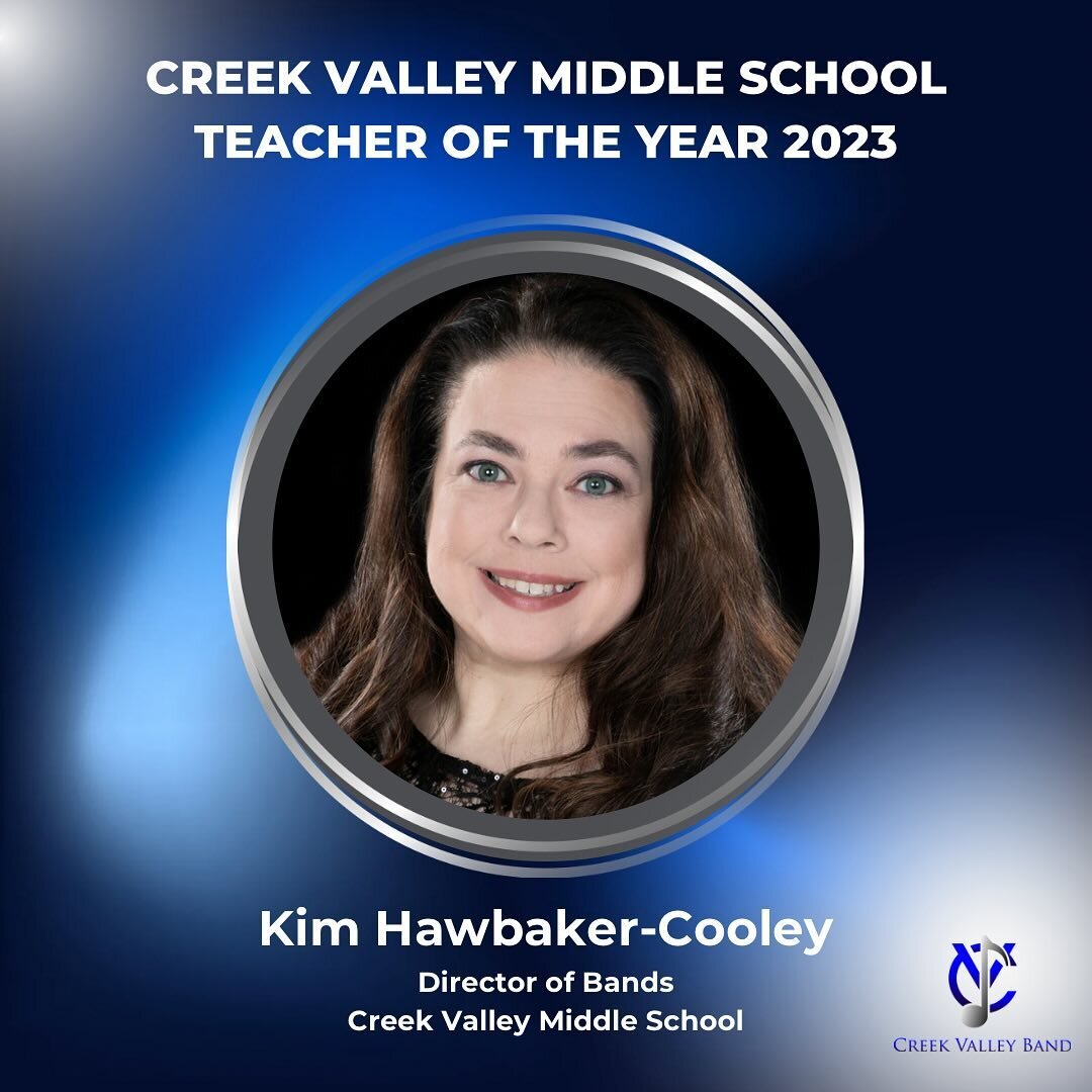 Congratulations to our very own @creekvalleyband director, Kim Hawbaker Cooley. The @thehebronband celebrates your recognition and excellence as a 2023 Creek valley Middle School Teacher of the Year recipient! It is well deserved.

The Creek Valley B