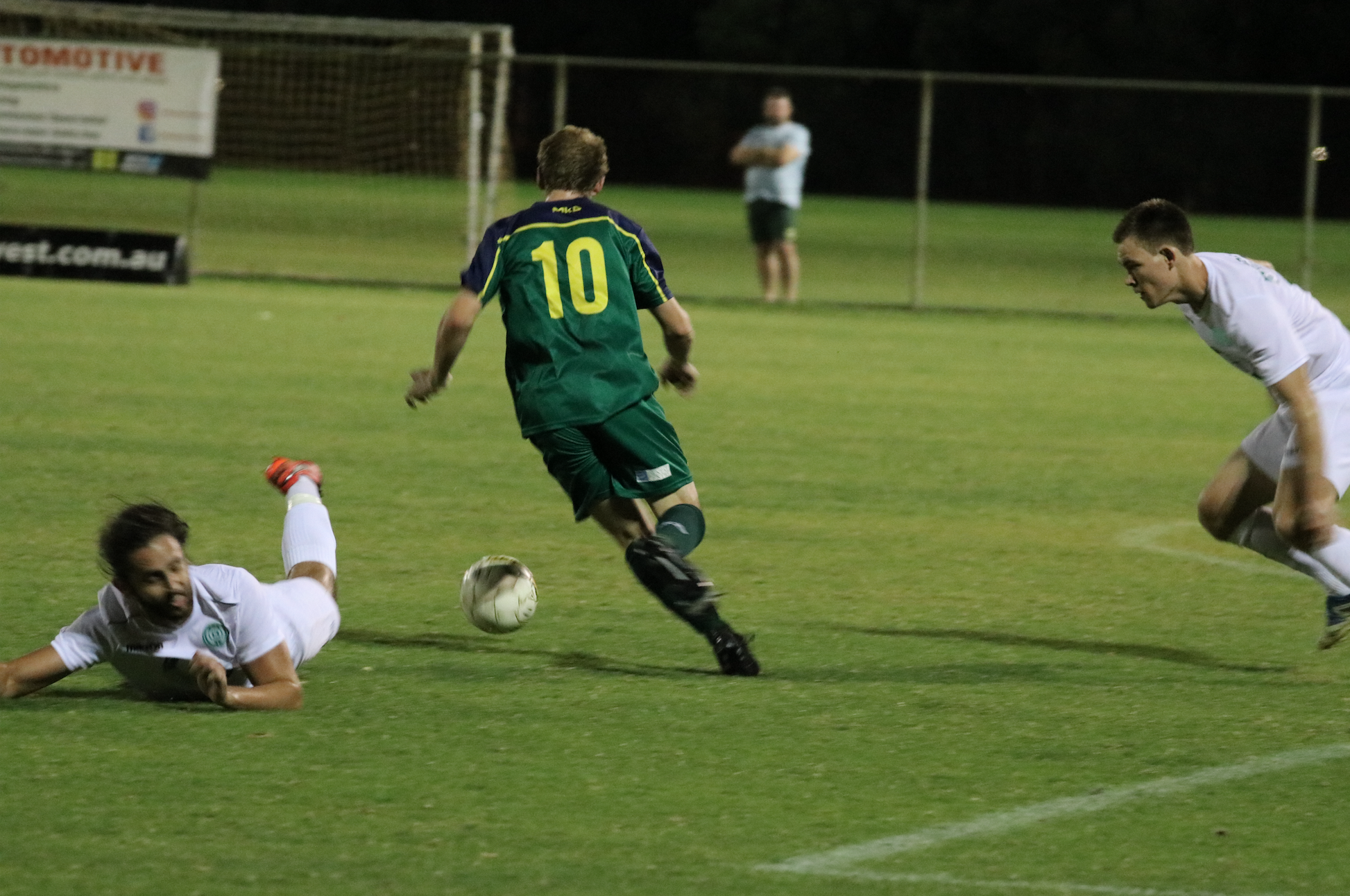 ALEX KRETOWICZ PREMATURELY ENDS THE CAREER OF A KINGSWAY DEFENDER AFTER SCORING TWICE IN THE 3-1 WIN - CREDIT: GABRIELE MALUGA